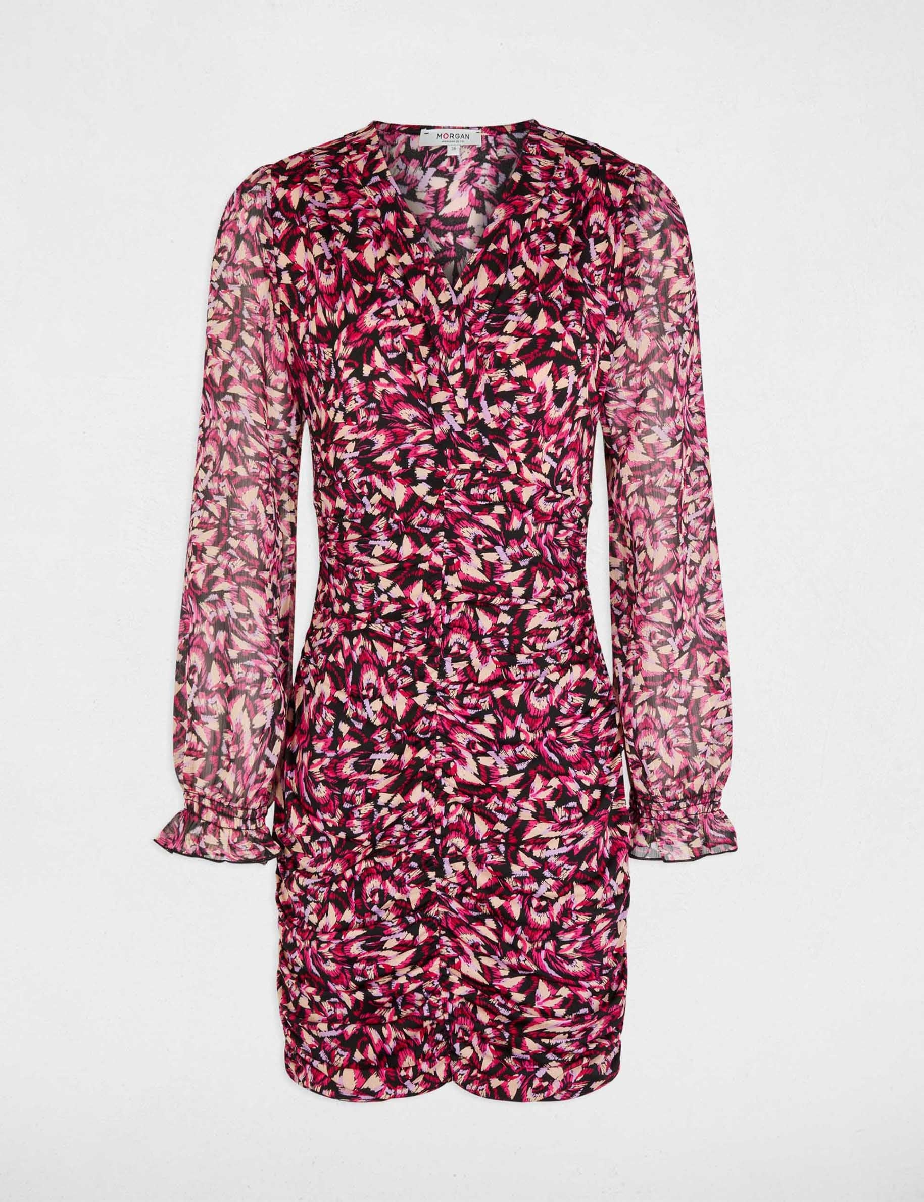 Robe cache-coeur manches 3/4 multicolore femme