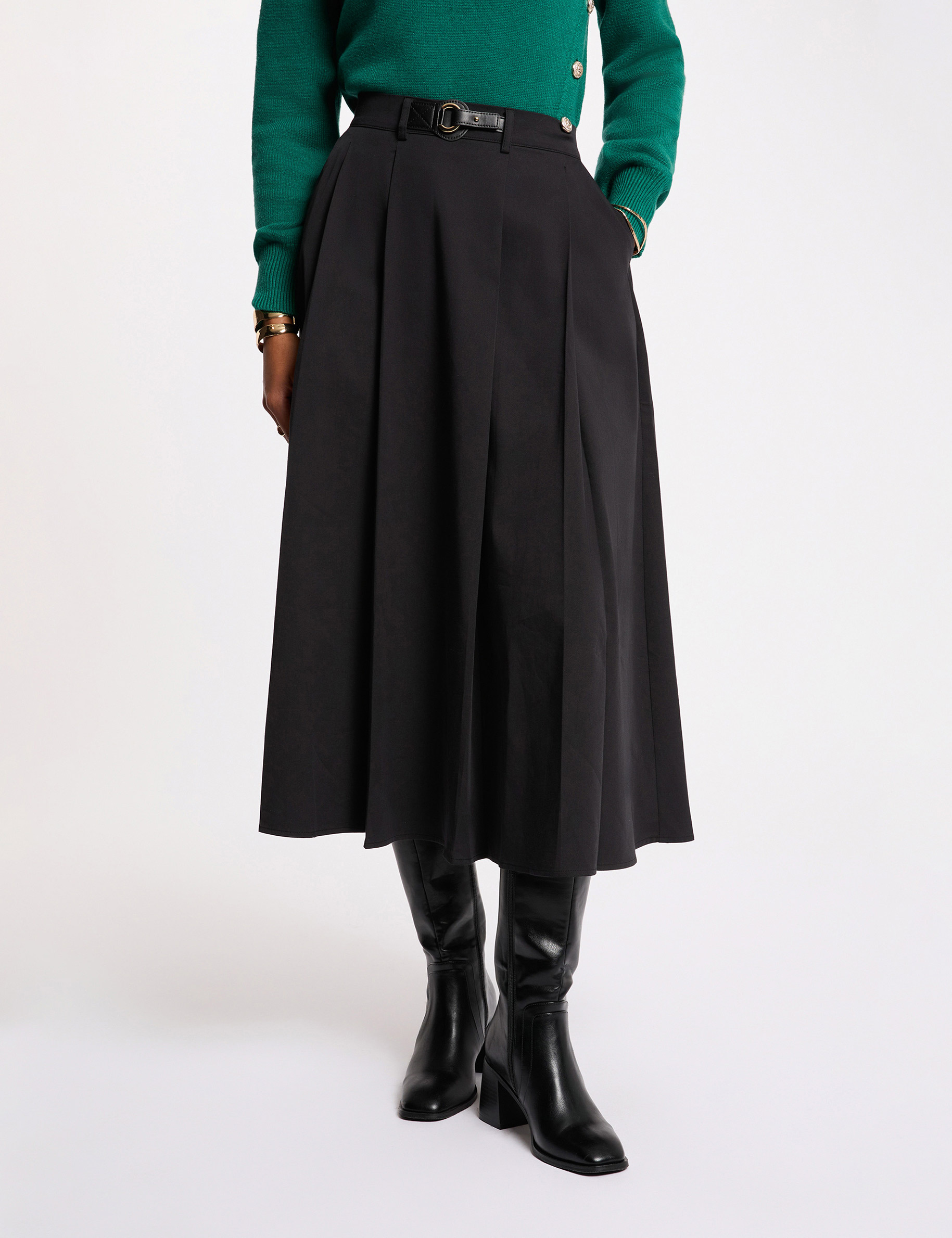 Jupe &eacute;vas&eacute;e taille haute noir femme