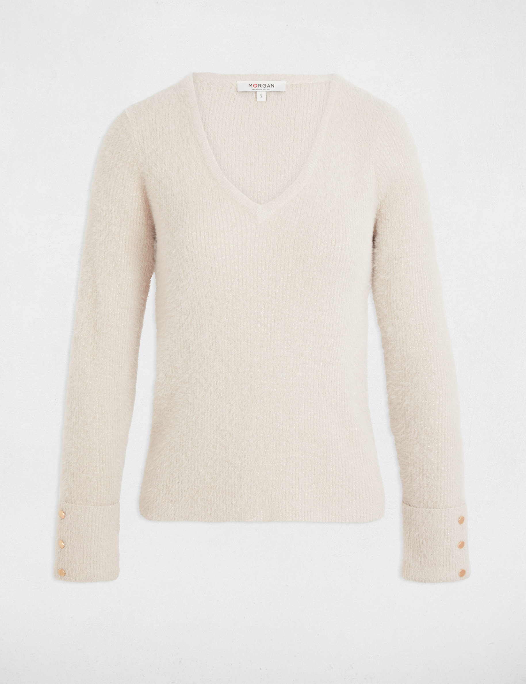 Pull manches longues avec col en V sable femme