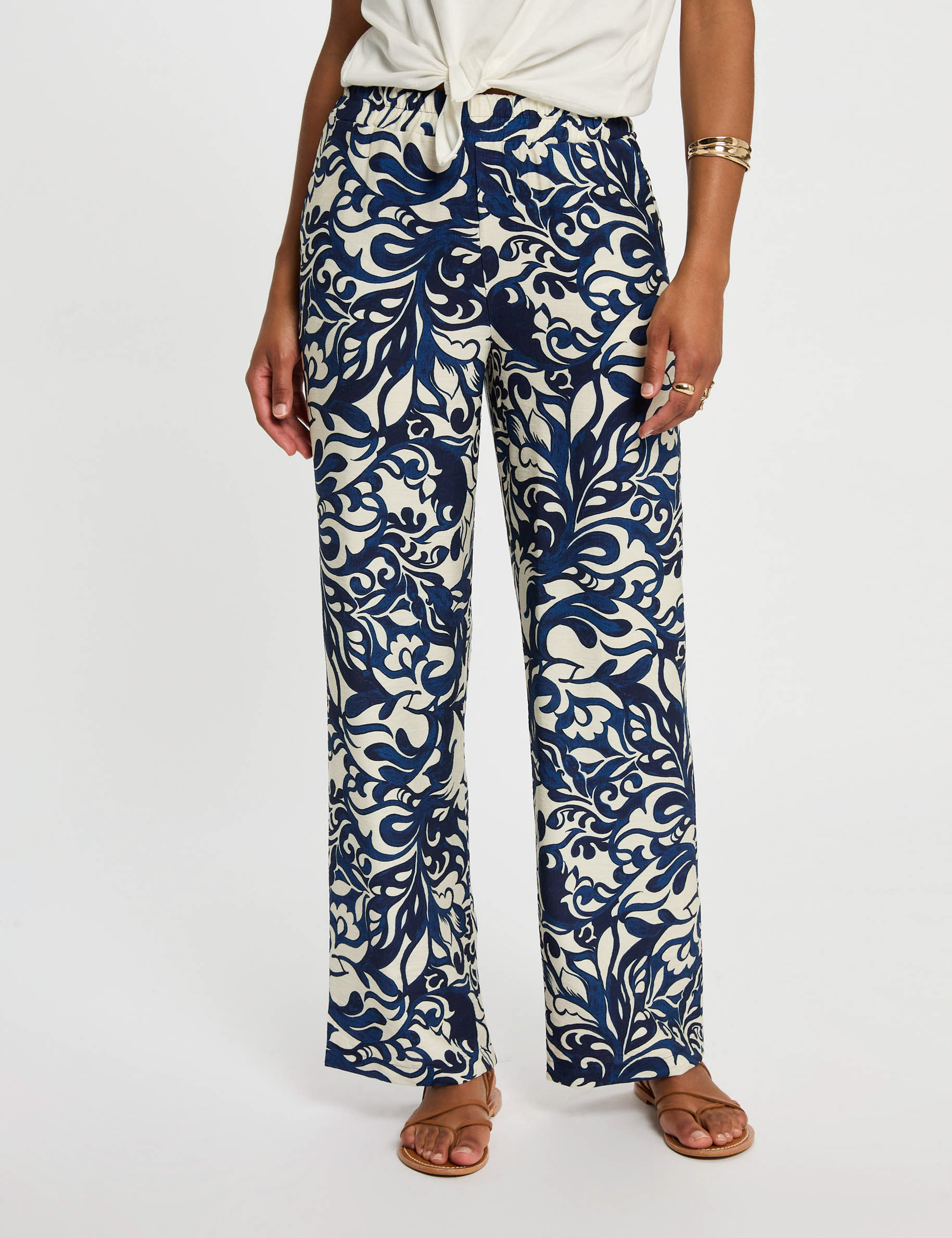 Pantalon droit imprimé multicolore femme