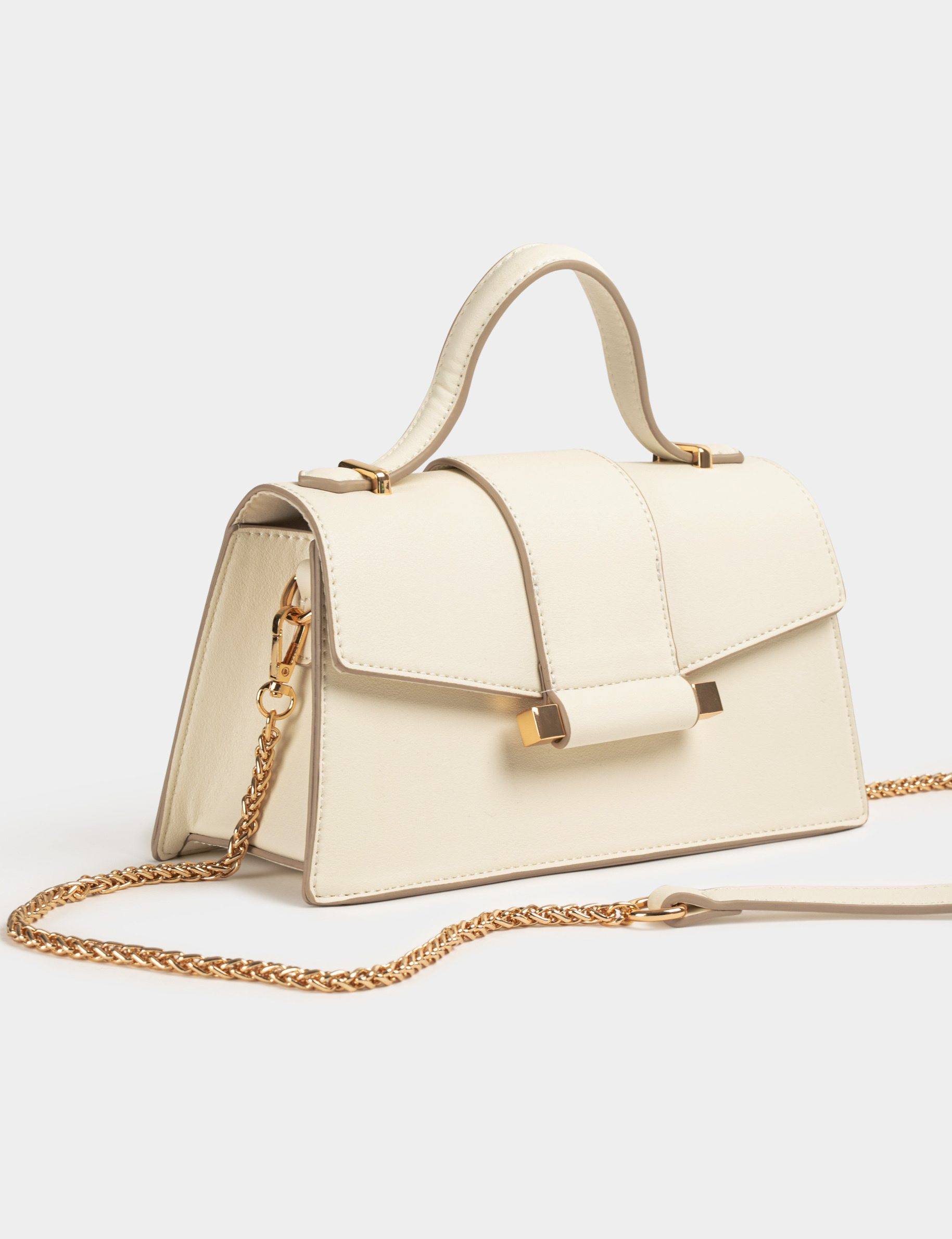 Sac pochette avec bandoulière chaîne beige femme