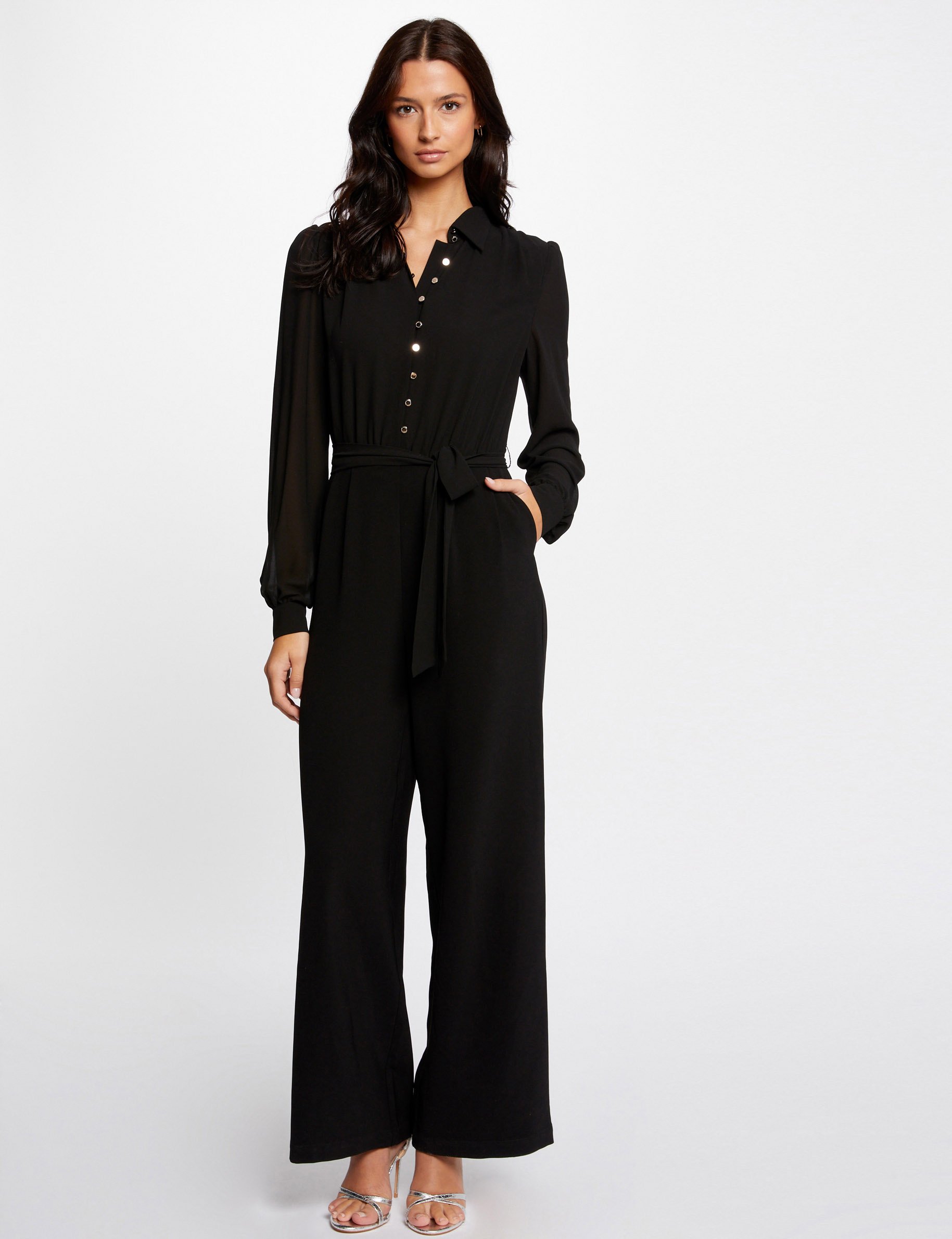 Combinaison jambes larges ceinturée noir femme
