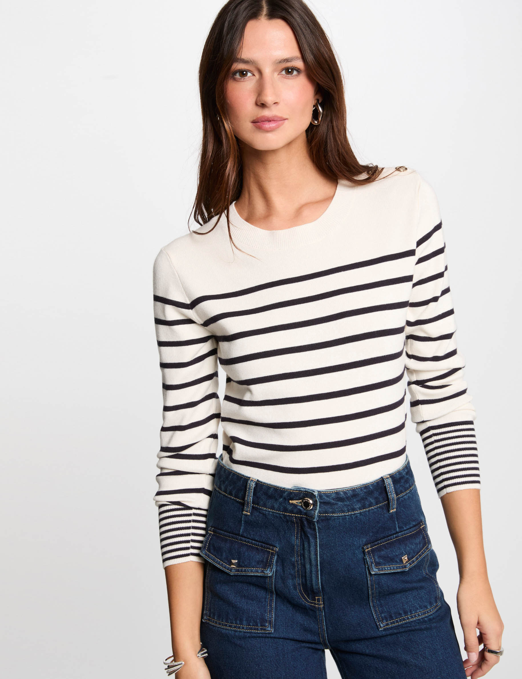 pull manches longues a rayures ecru femme Pull manches longues à rayures ecru femme