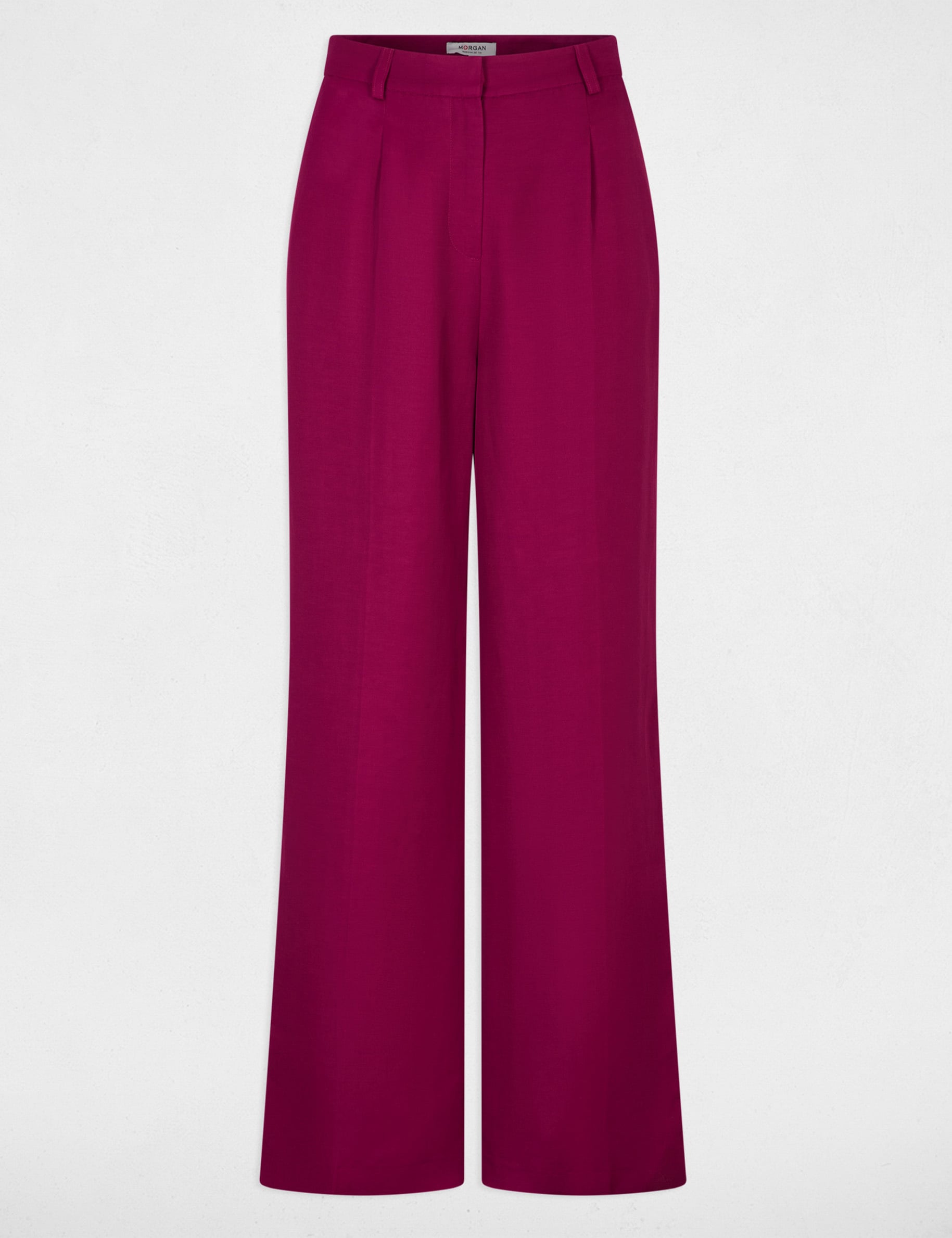 Pantalon large taille haute prune femme