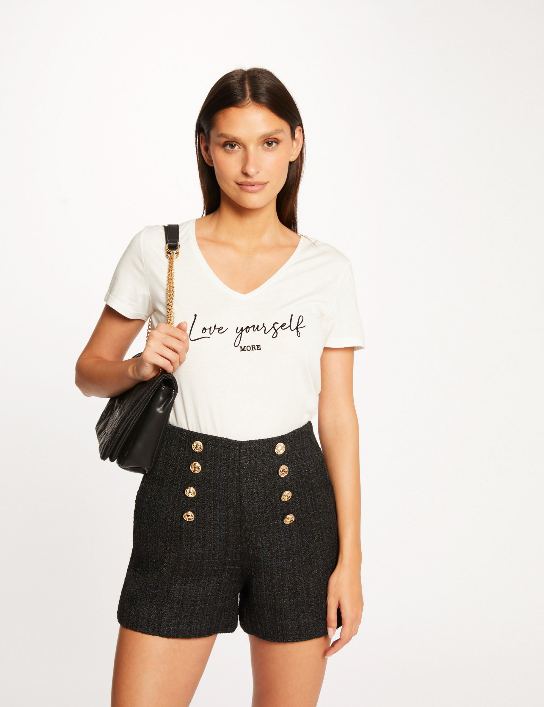 t shirt manches courtes a inscription ecru femme T-shirt manches courtes à inscription ecru femme