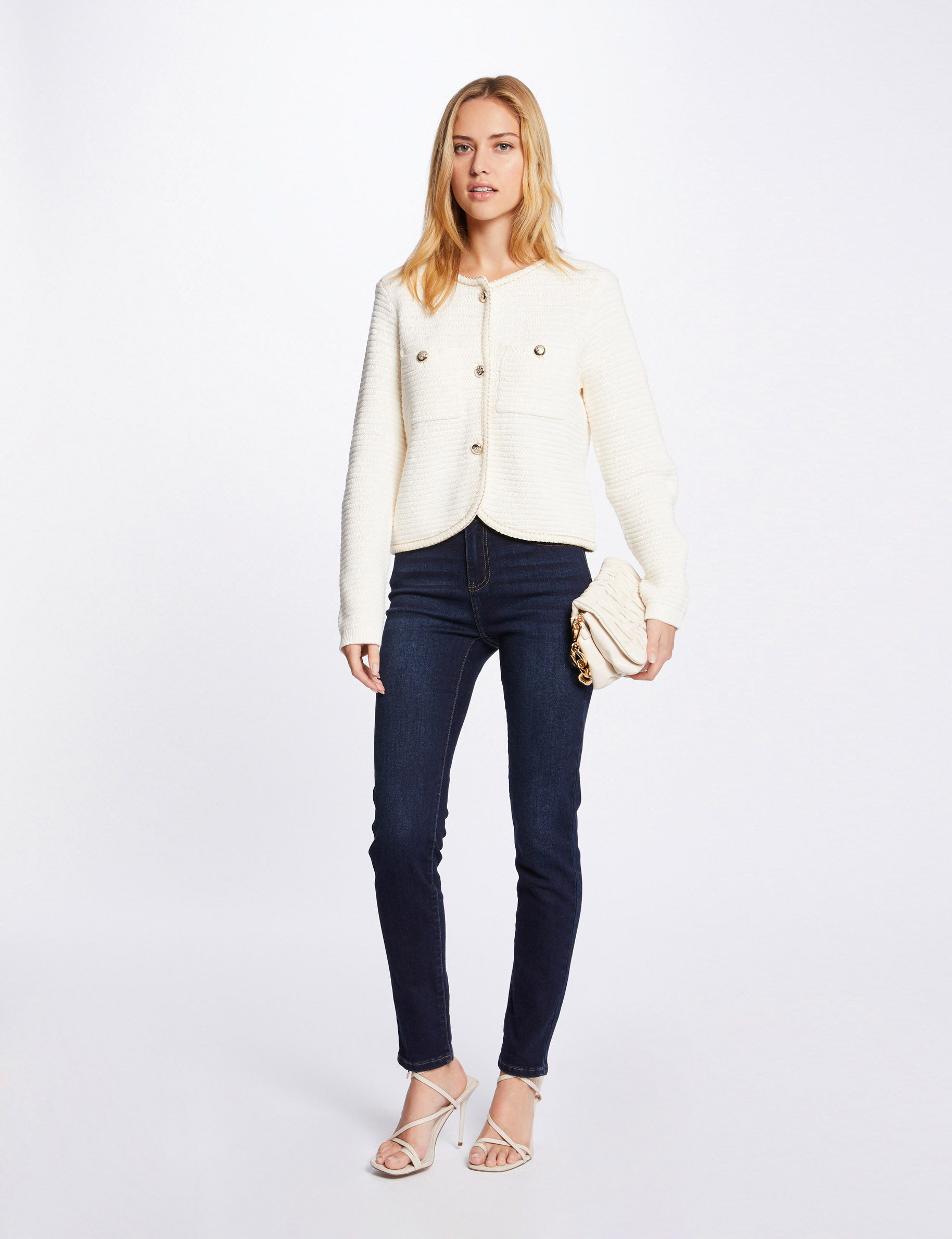 Gilet manches longues boutonné ivoire femme Gilet manches longues boutonné ivoire femme