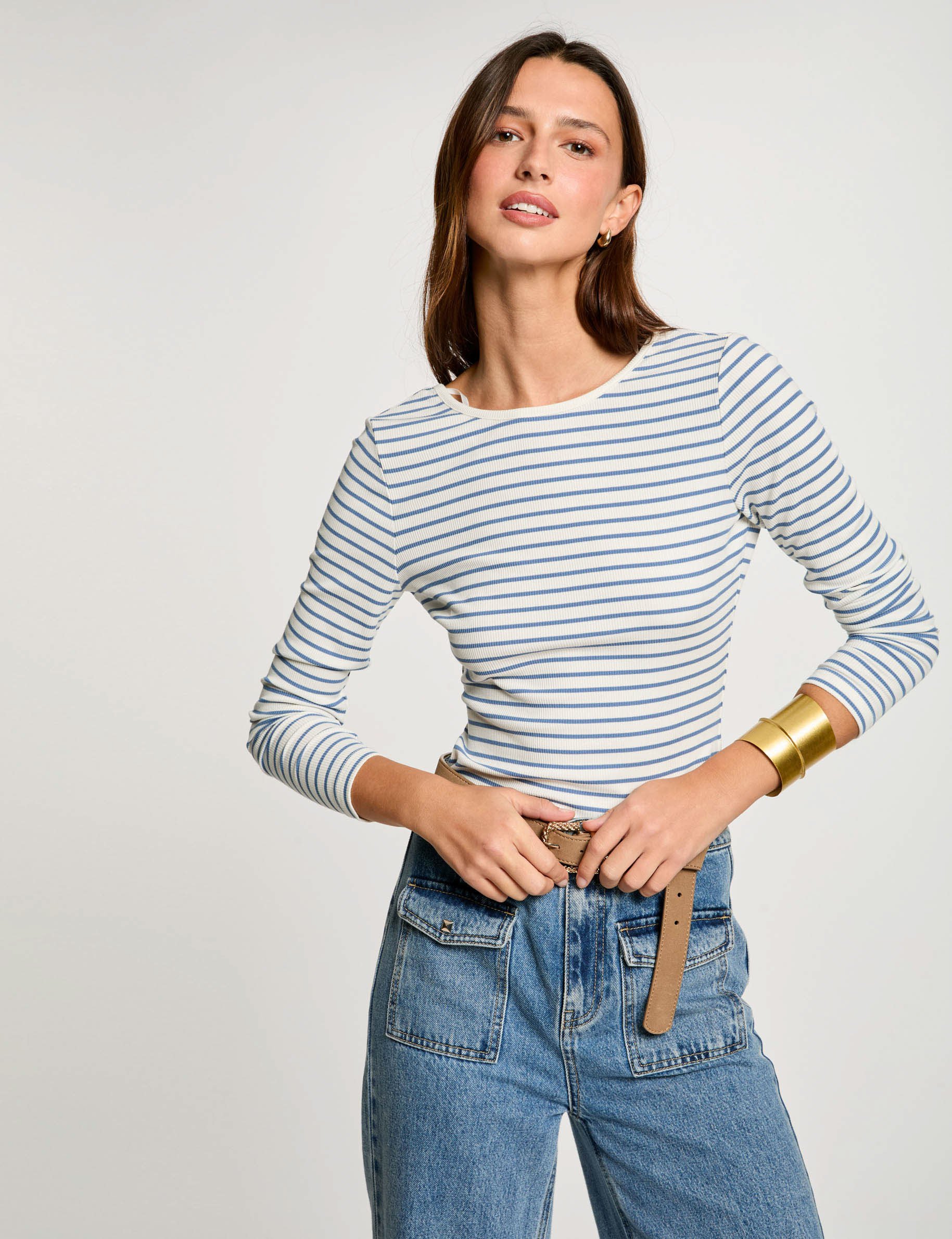 t shirt manches longues raye blanc femme T-shirt manches longues rayé blanc femme