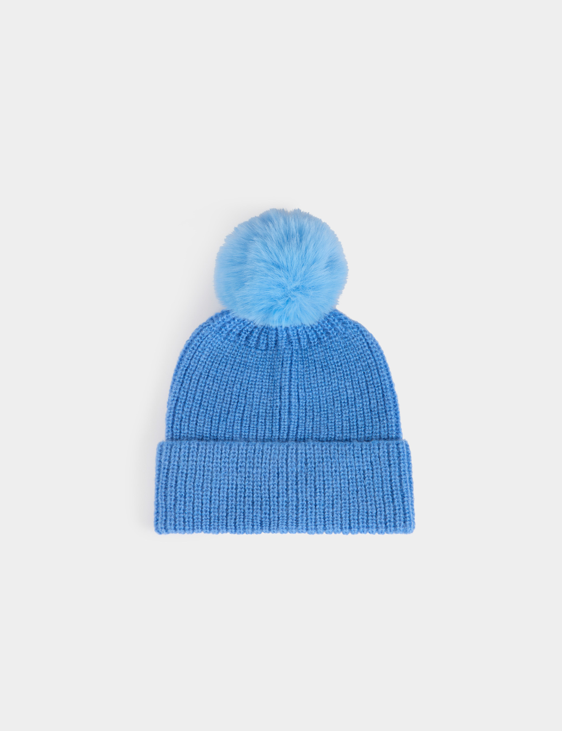 Bonnet &agrave; pompon bleu femme