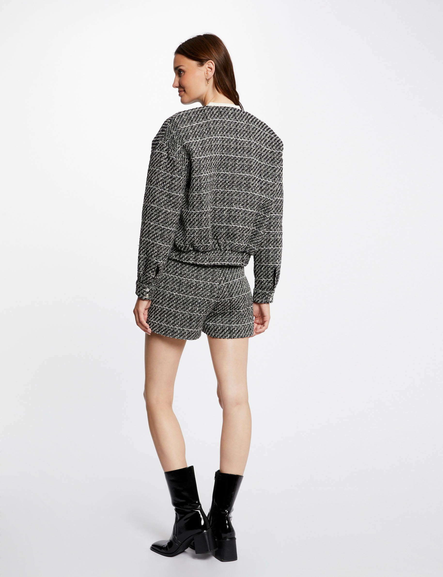 Blouson oversize fils métallisés noir femme