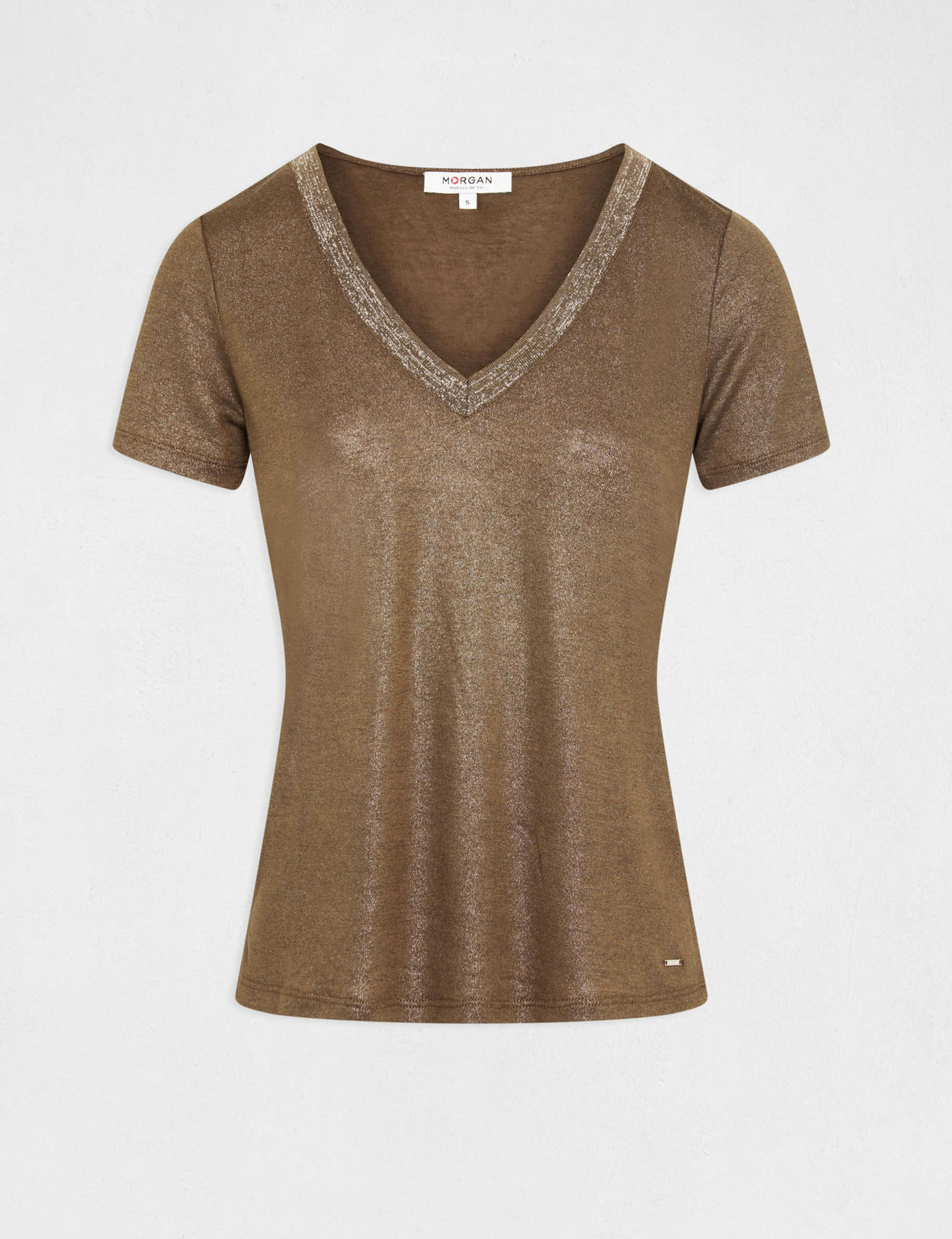 t shirt manches courtes fils metallises vert moyen femme T-shirt manches courtes fils métallisés vert moyen femme