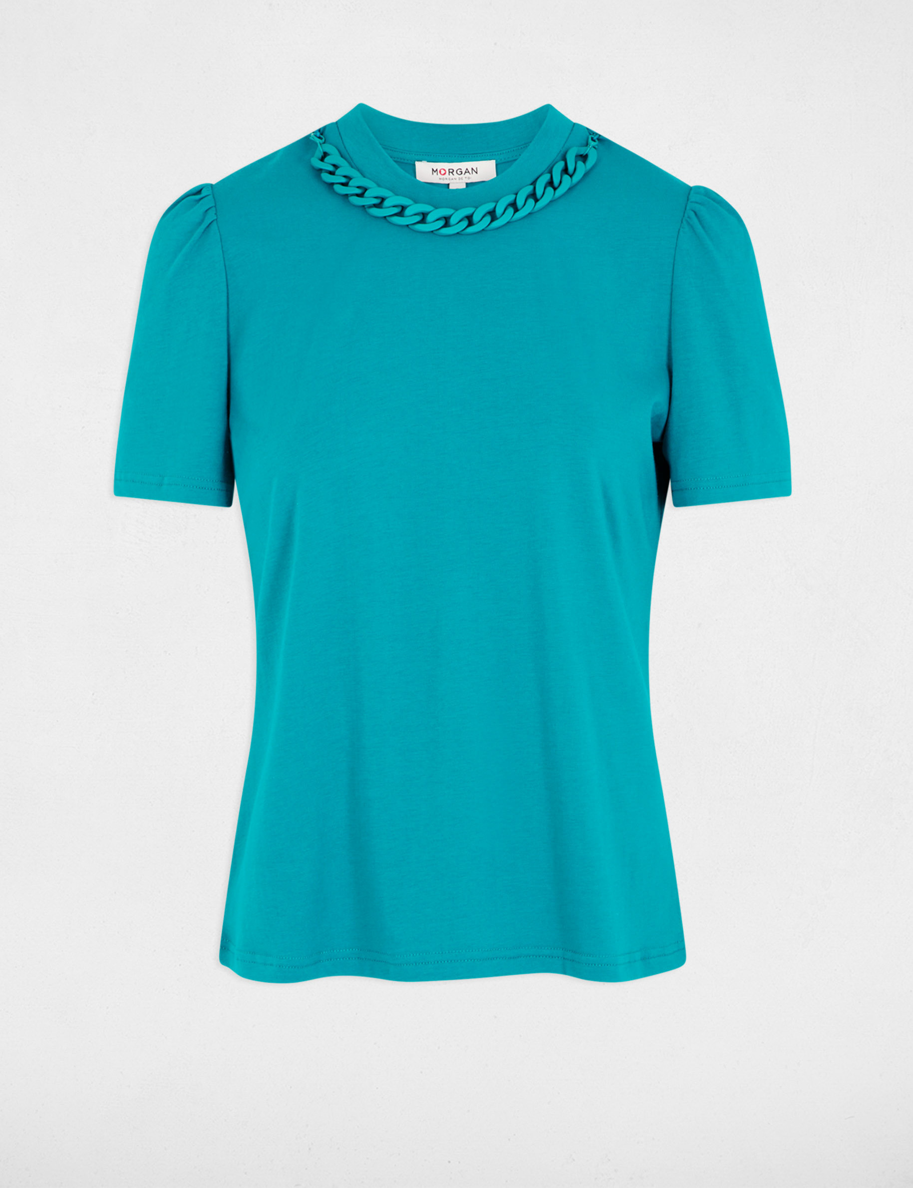 t shirt manches courtes chaine bleu turquoise femme T-shirt manches courtes chaîne bleu turquoise femme