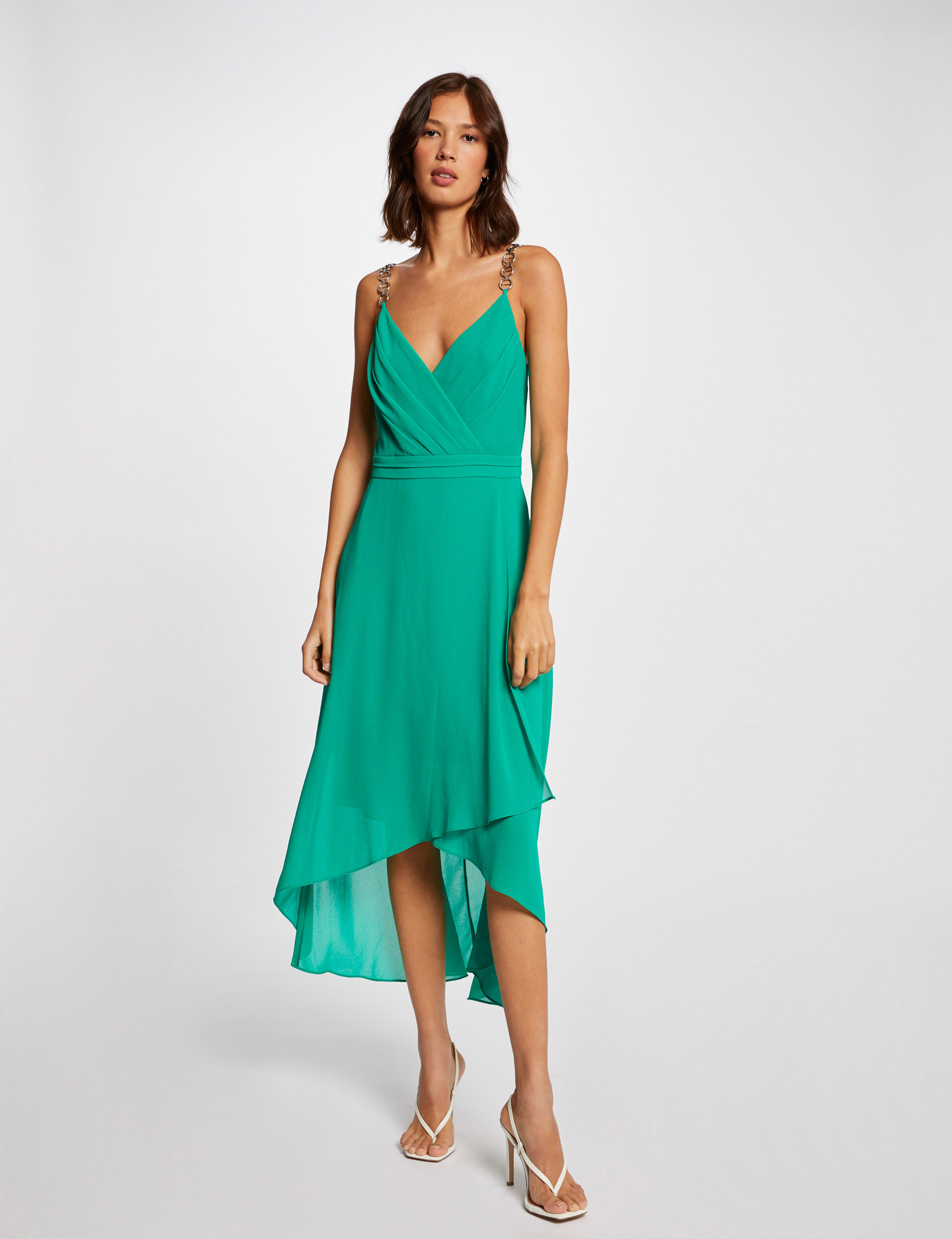 Robe longue évasée à détails chaînes vert femme