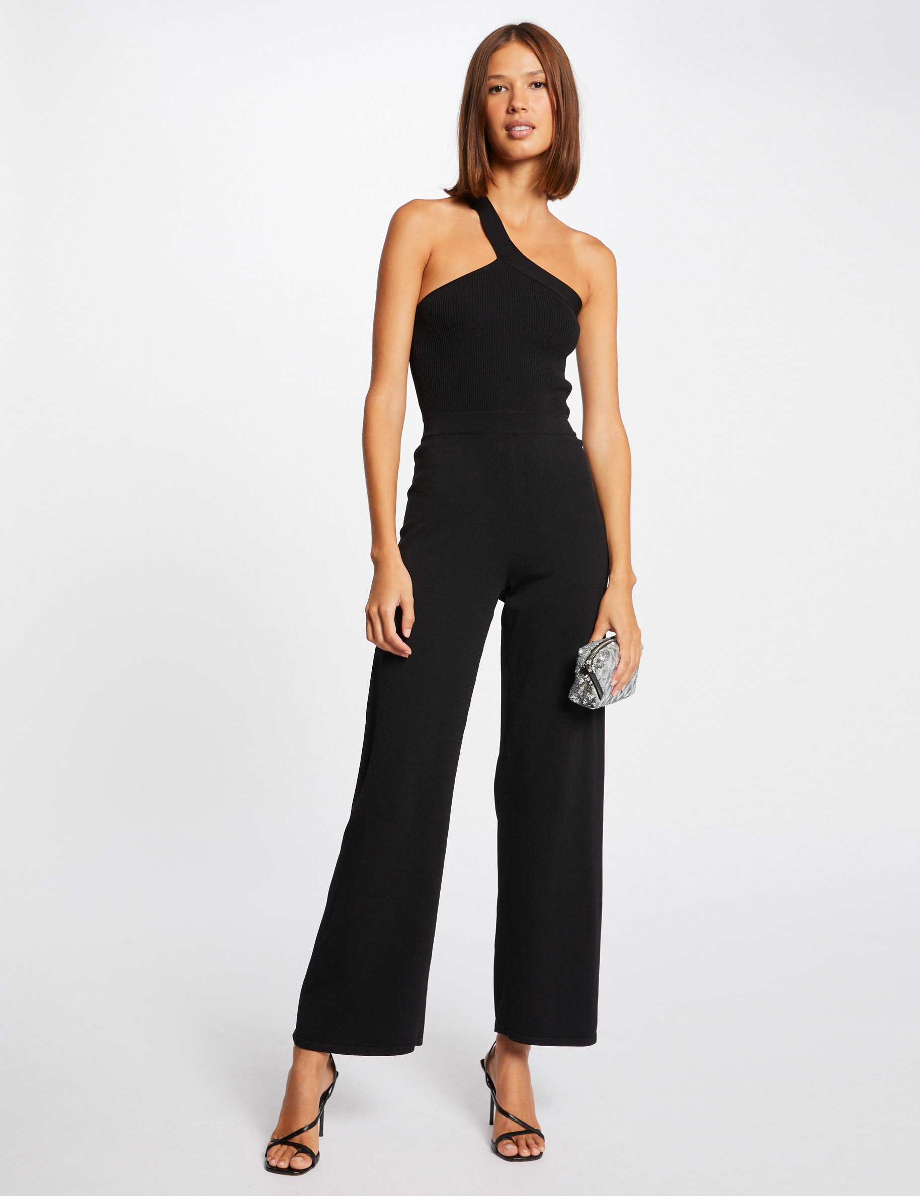 Combinaison large asymétrique en tricot noir femme