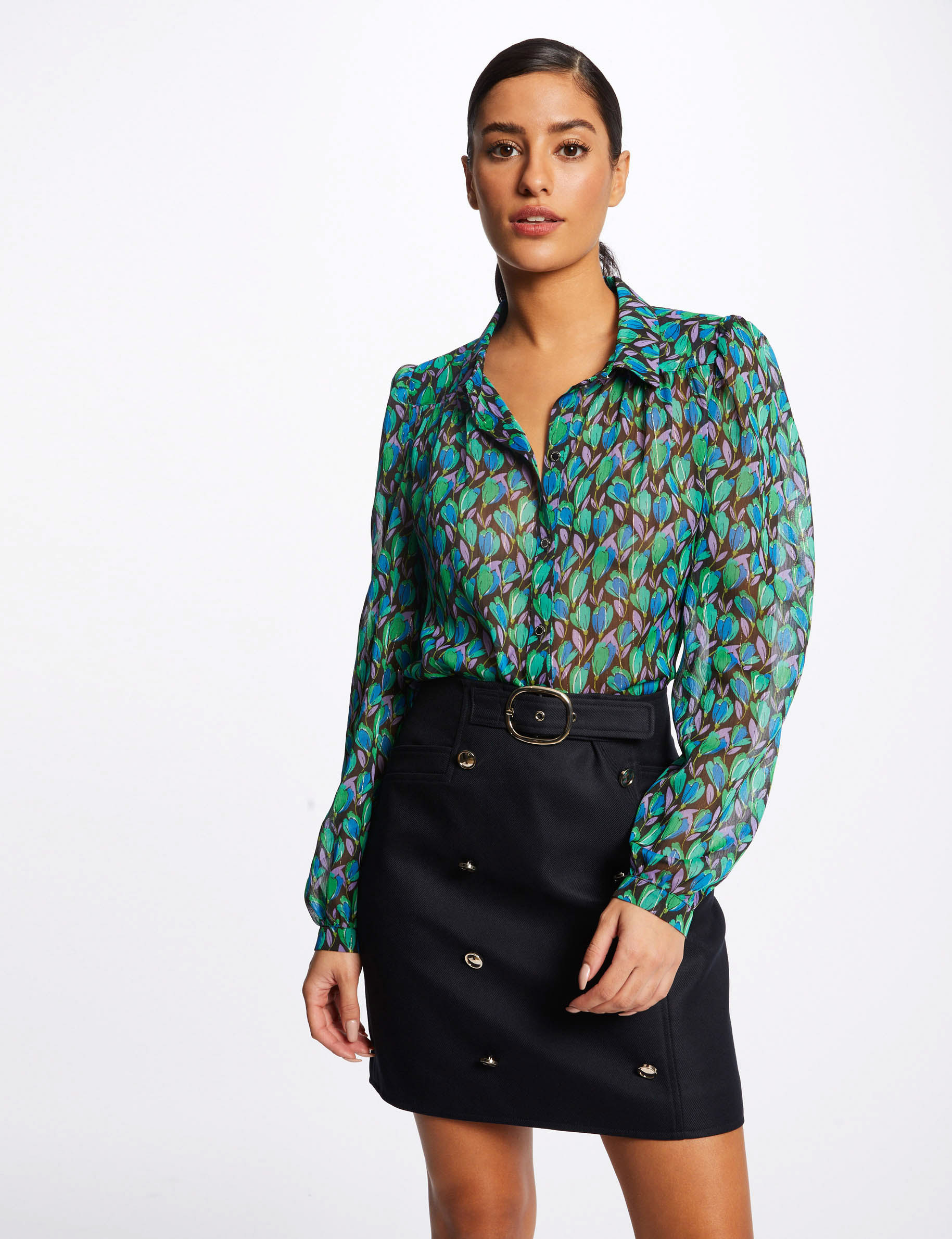 Jupe droite avec boutons et boucle marine femme Jupe droite avec boutons et boucle marine femme