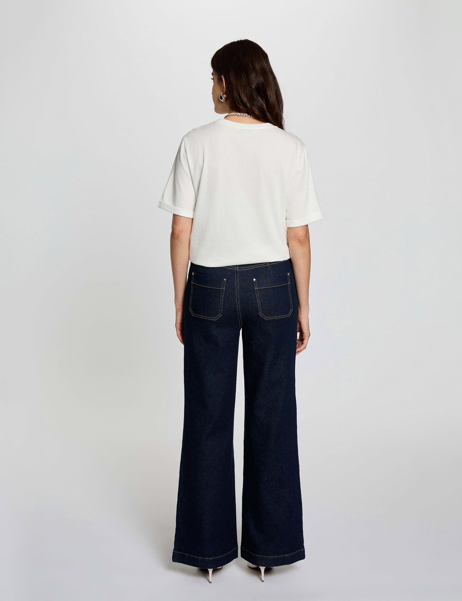 Jeans large avec ornements denim brut femme