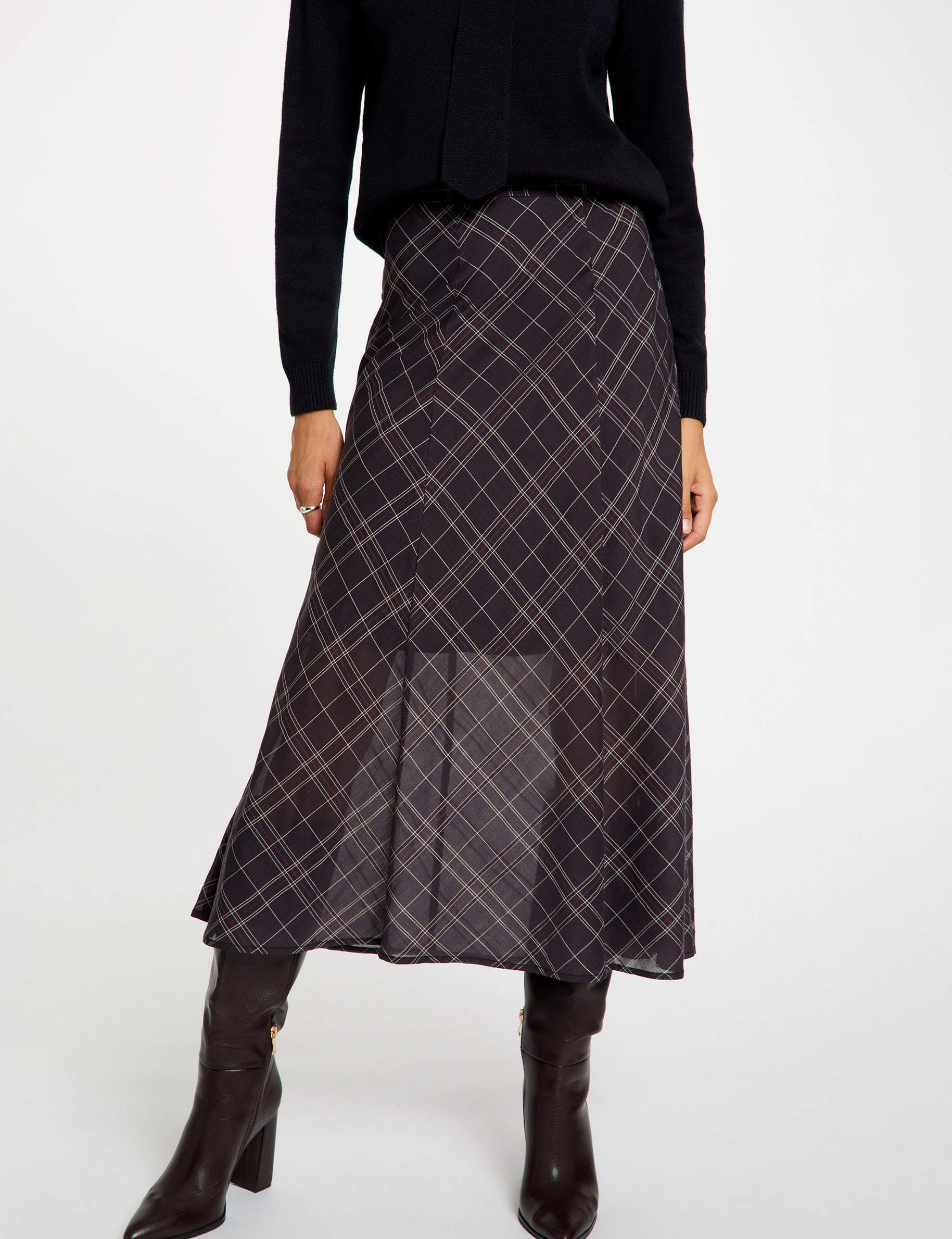 Jupe midi taille haute multicolore femme