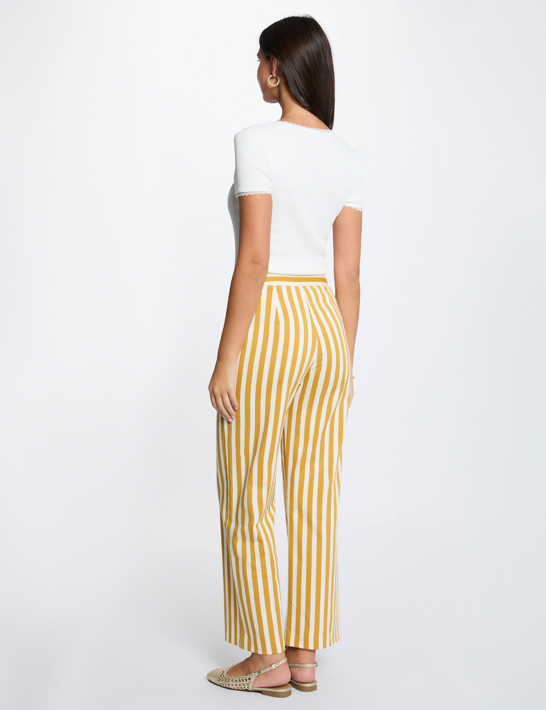 Pantalon taille haute large multicolore femme