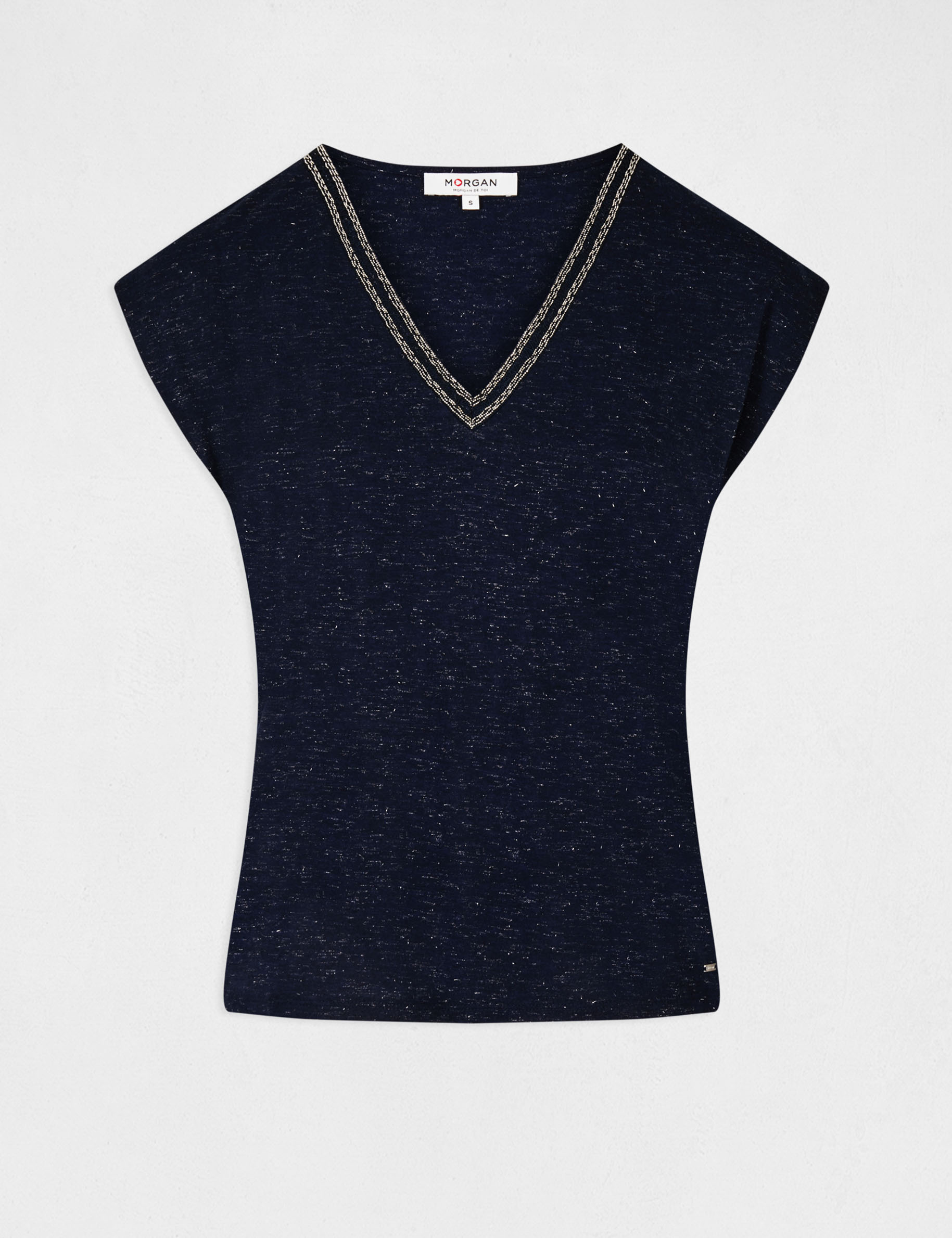 T-shirt manches courtes à col en V marine femme T-shirt manches courtes à col en V marine femme