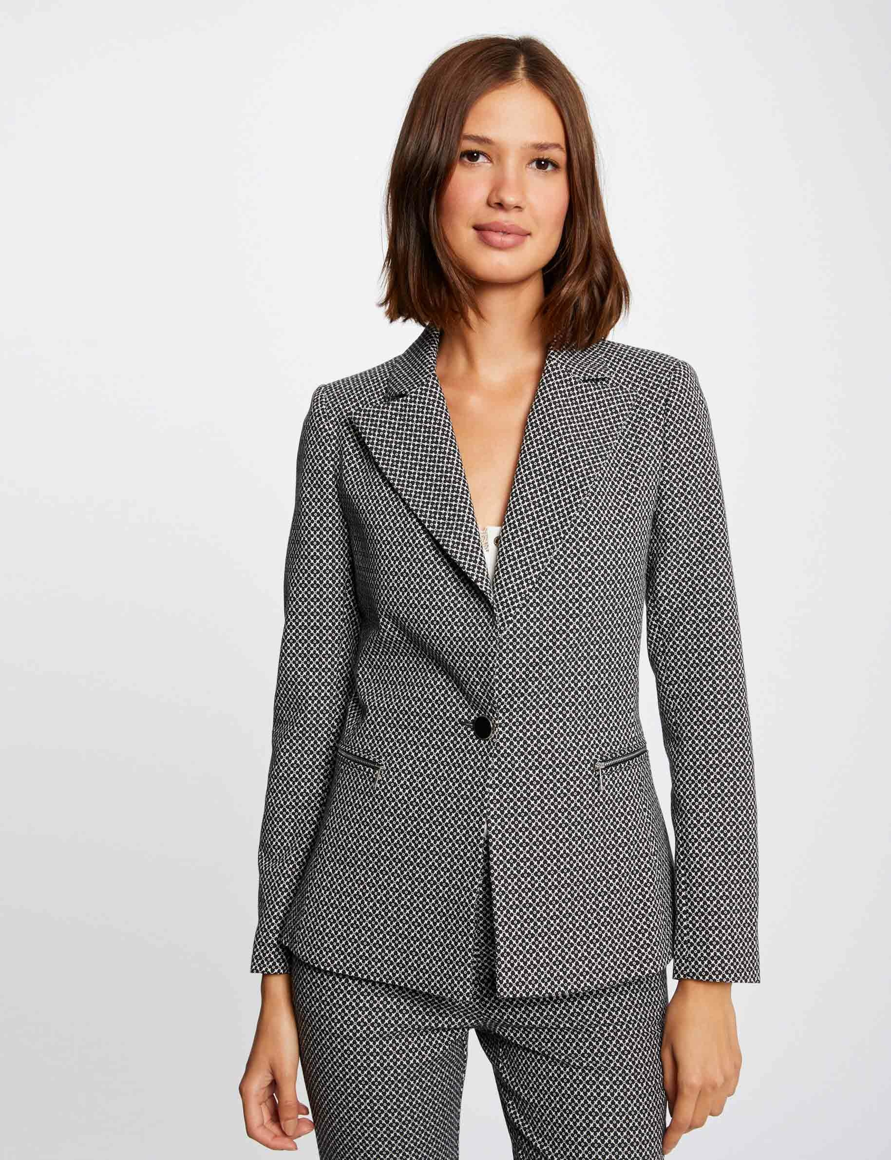 veste droite imprime geometrique marine femme Veste droite imprimé géométrique marine femme