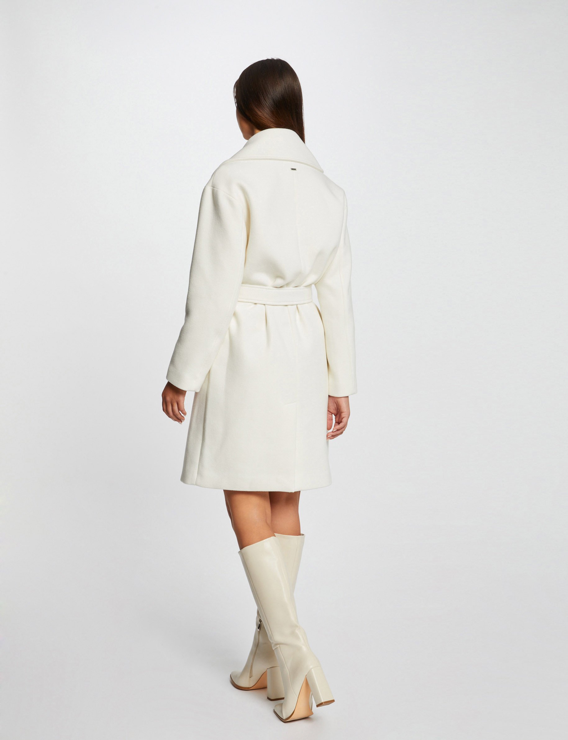 manteau long droit ceinture ecru femme Manteau long droit ceinturé ecru femme
