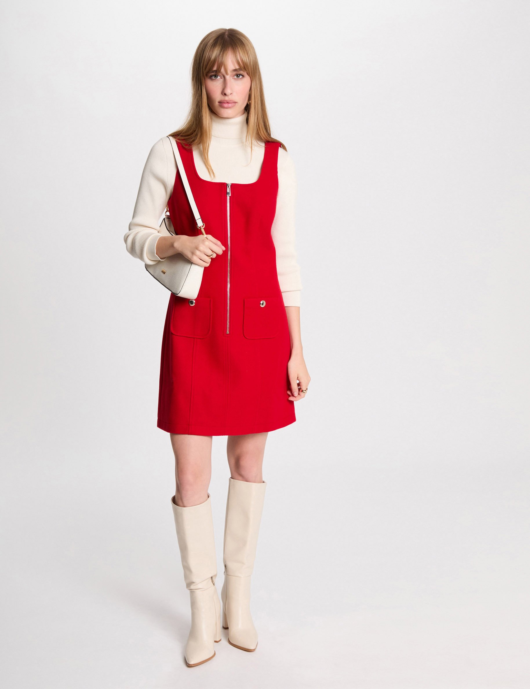 robe courte chasuble zippee rouge femme Robe courte chasuble zippée rouge femme