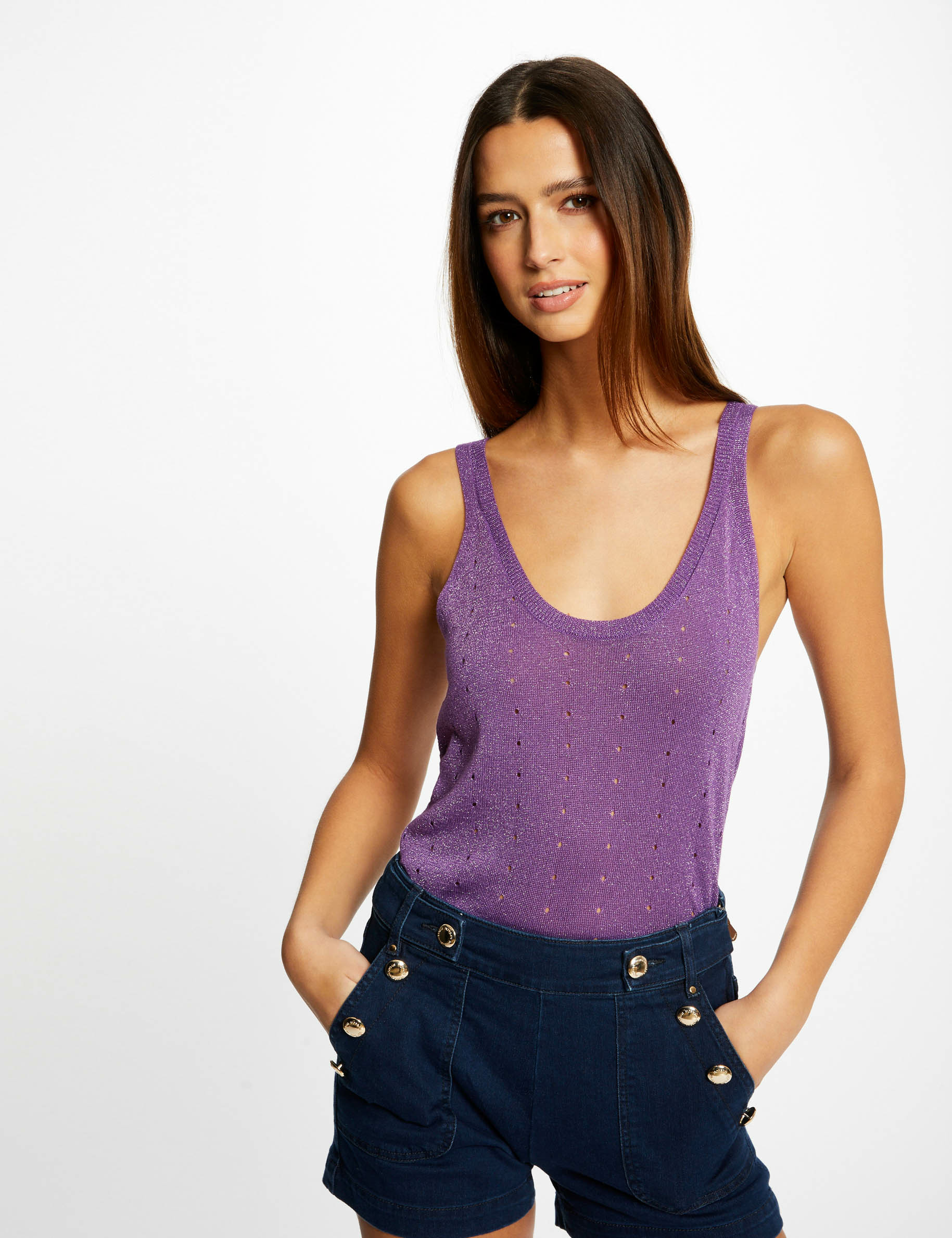 Débardeur pull avec bretelles violet fonce femme Débardeur pull avec bretelles violet fonce femme