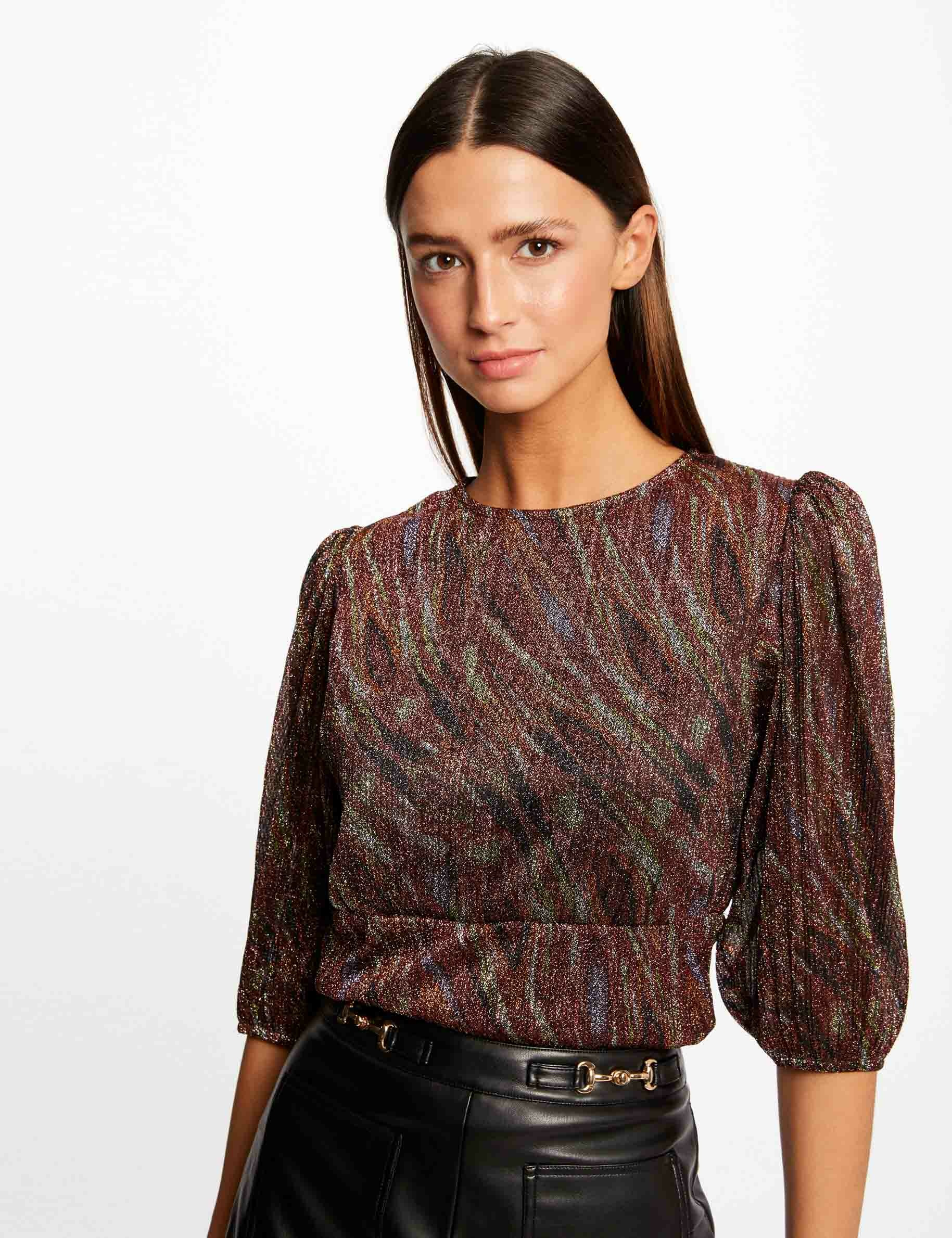 T-shirt manches 3/4 imprimé abstrait multico femme