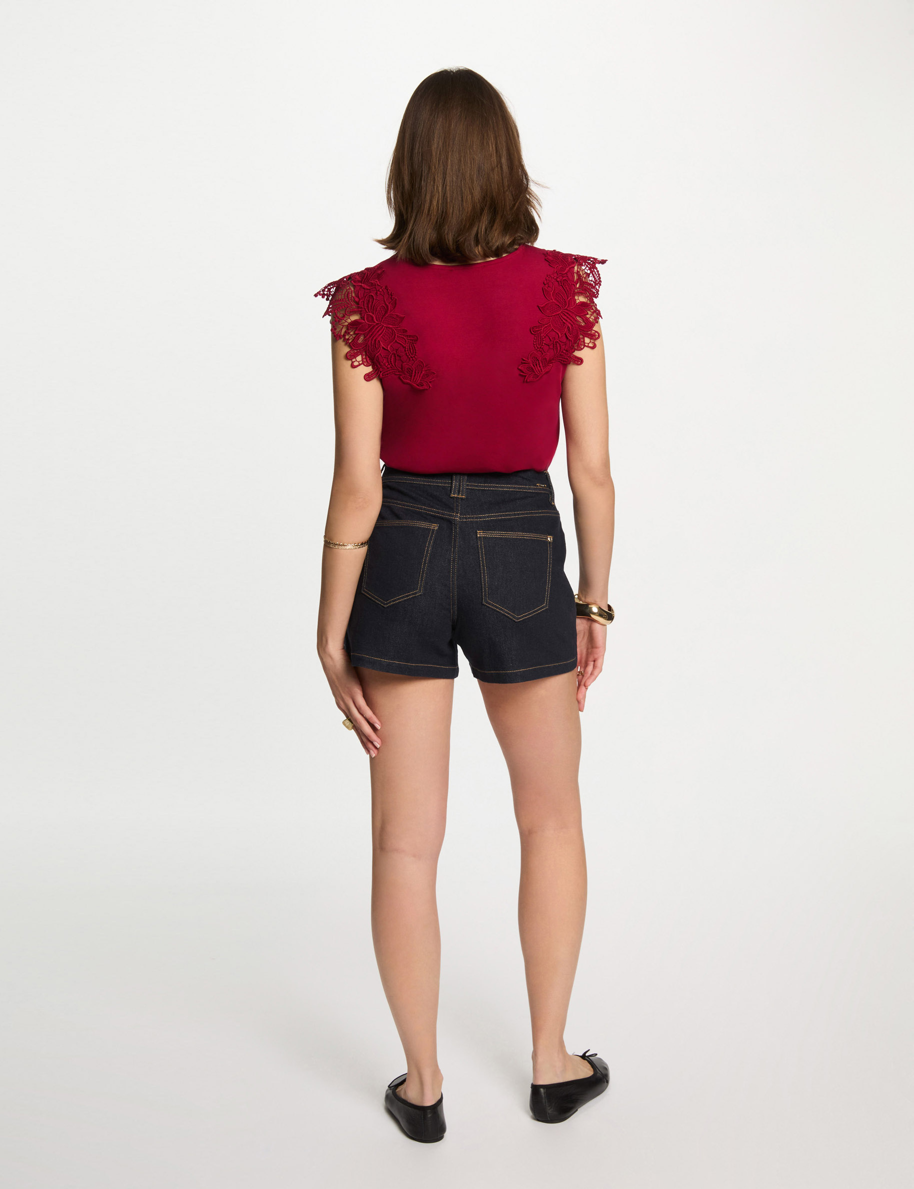 t shirt manches courtes rouge fonce femme T-shirt manches courtes rouge foncé femme