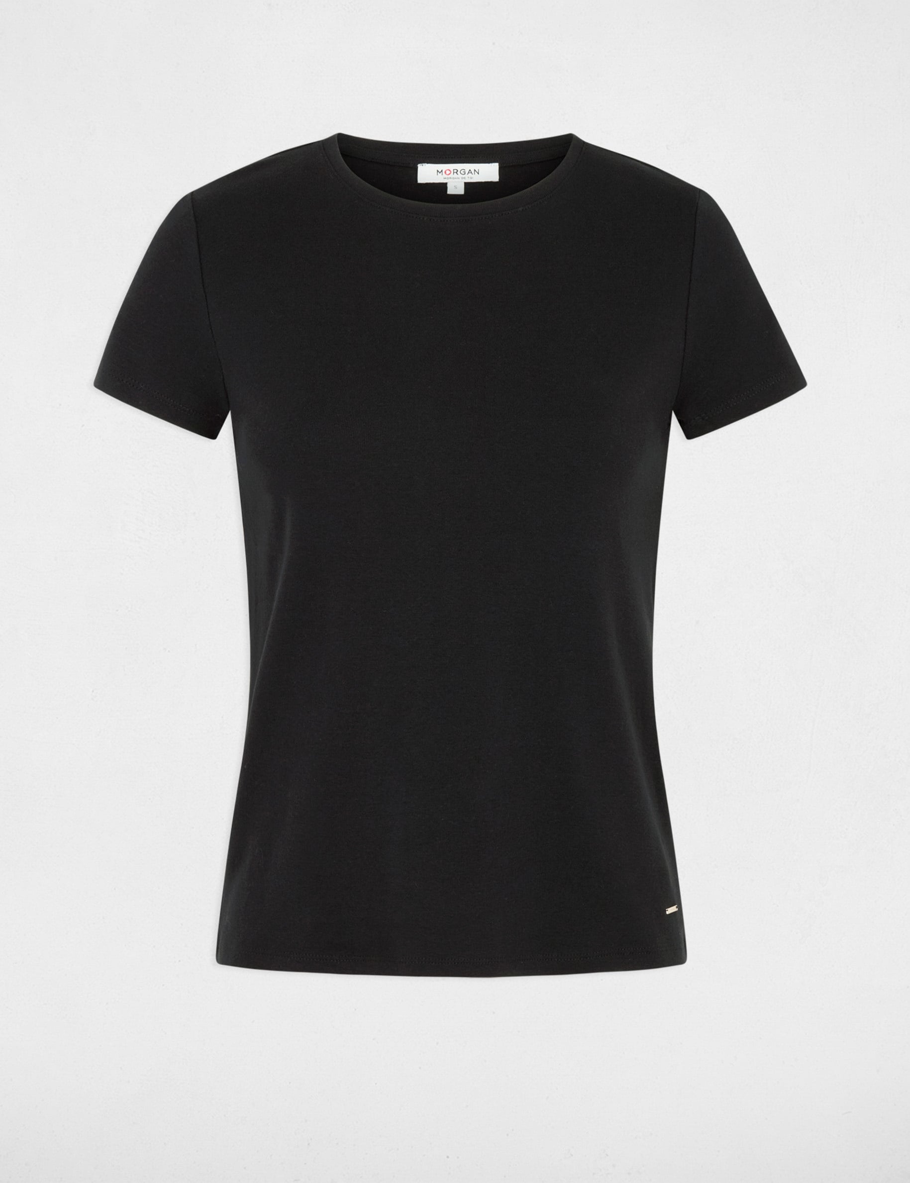 T-shirt ajust&eacute; col rond noir femme