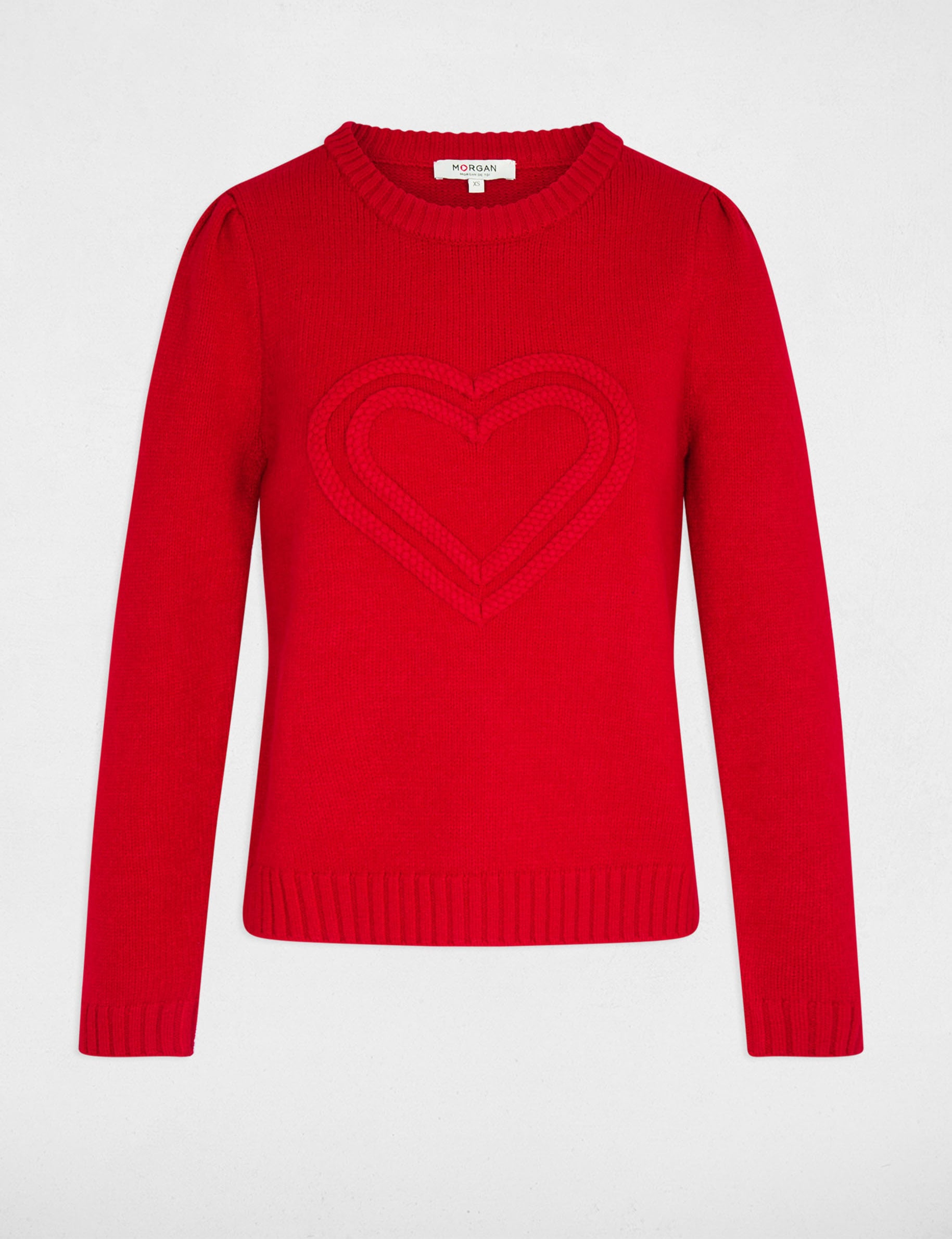 Pull &eacute;pais col rond rouge femme