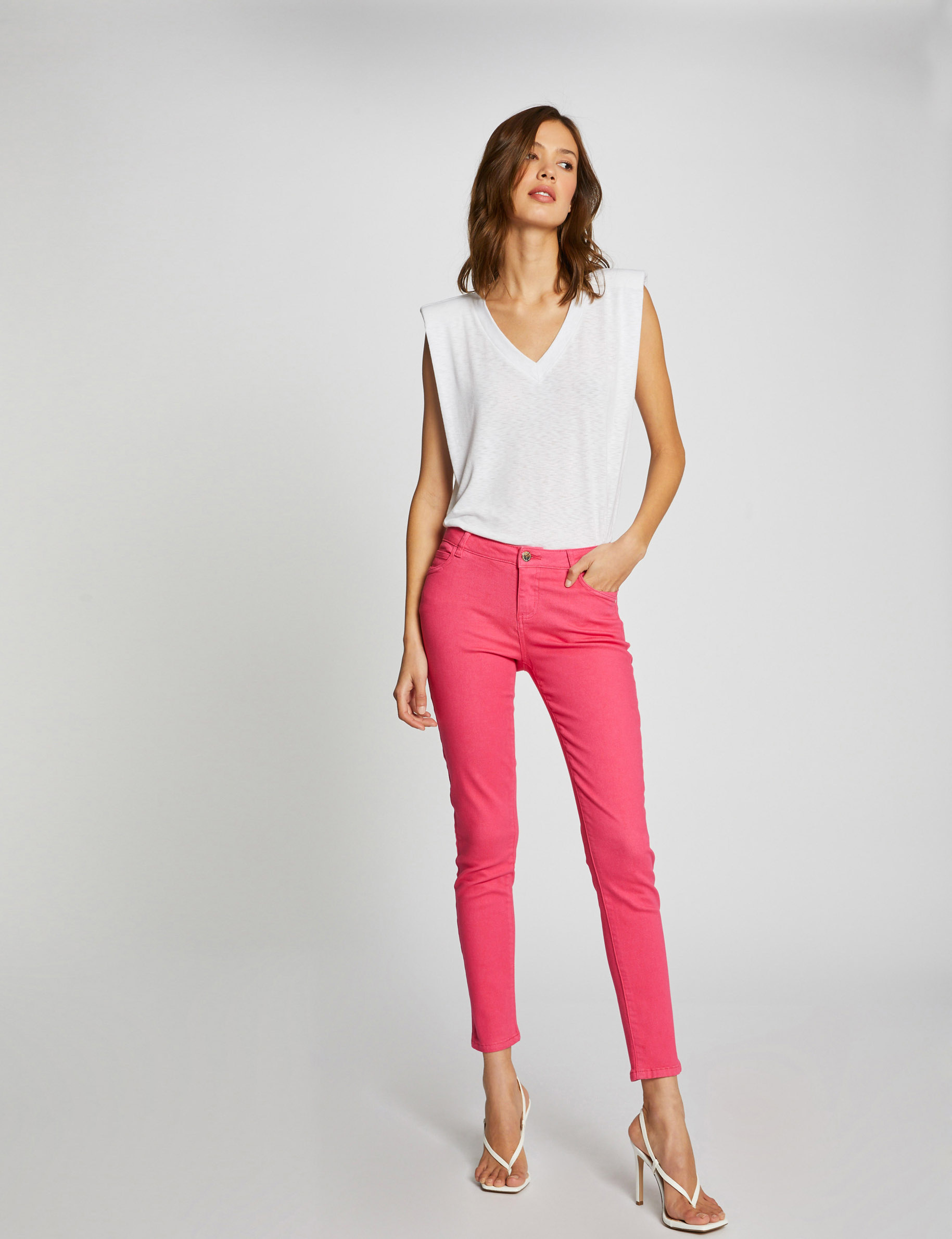 Jeans skinny taille basse fuchsia femme