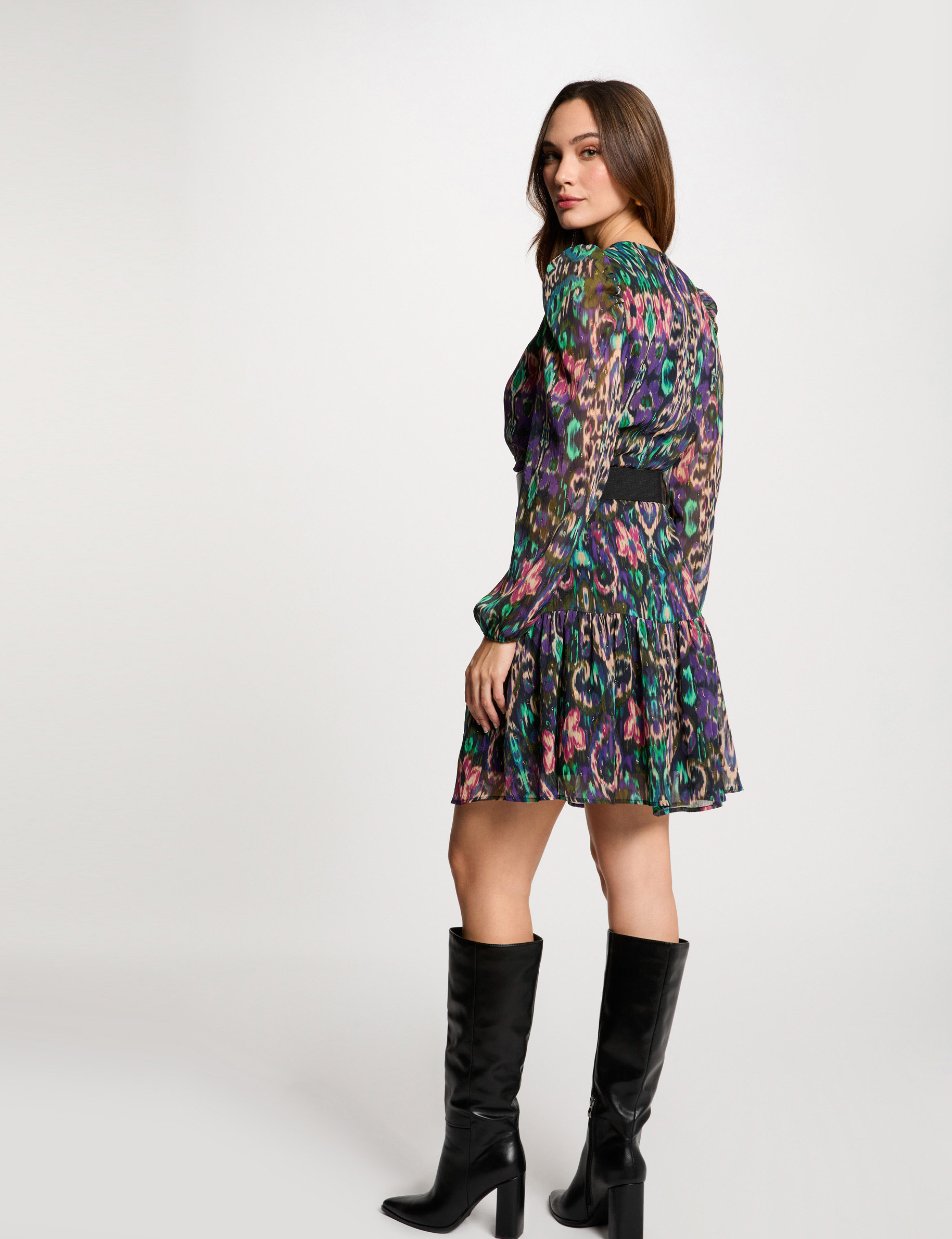 robe courte evasee imprimee multicolore femme Robe courte évasée imprimée multicolore femme