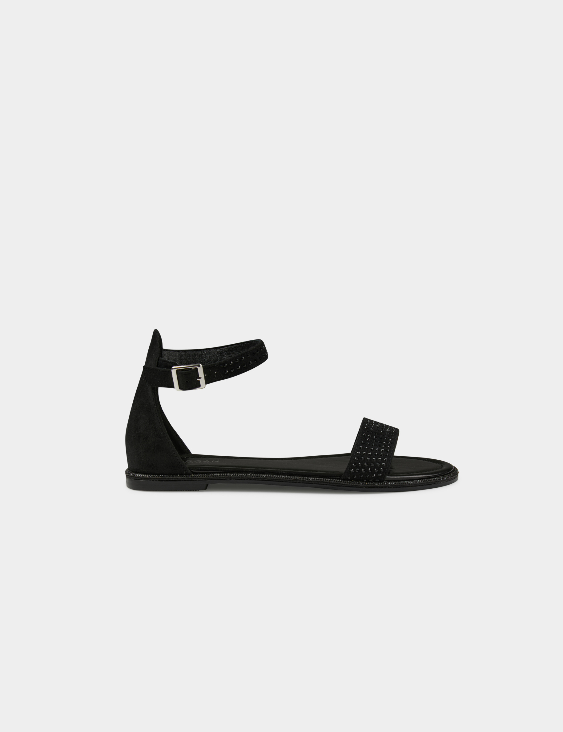 Sandales plates avec détails strass noir femme Sandales plates avec détails strass noir femme
