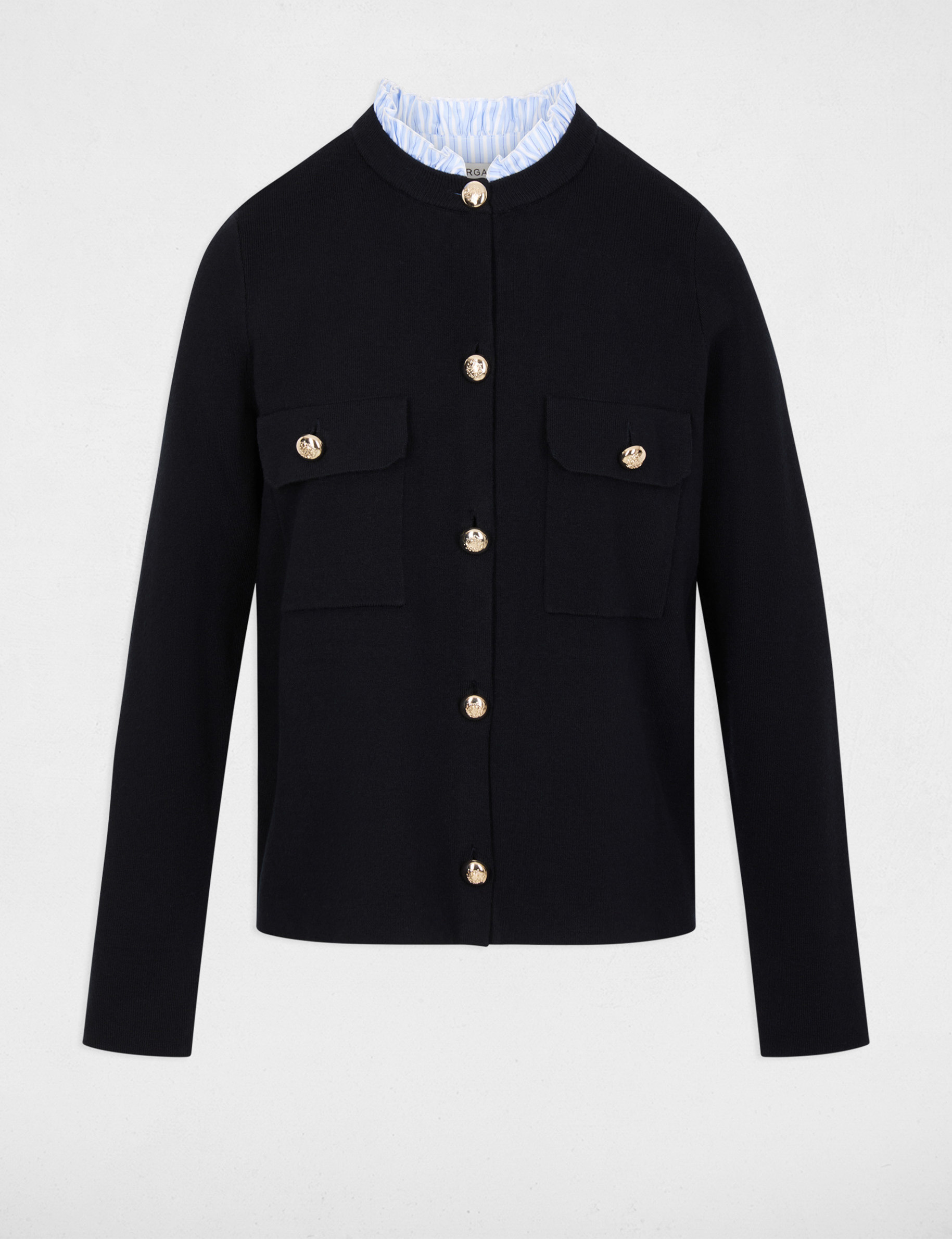 Gilet col &agrave; revers bleu marine femme