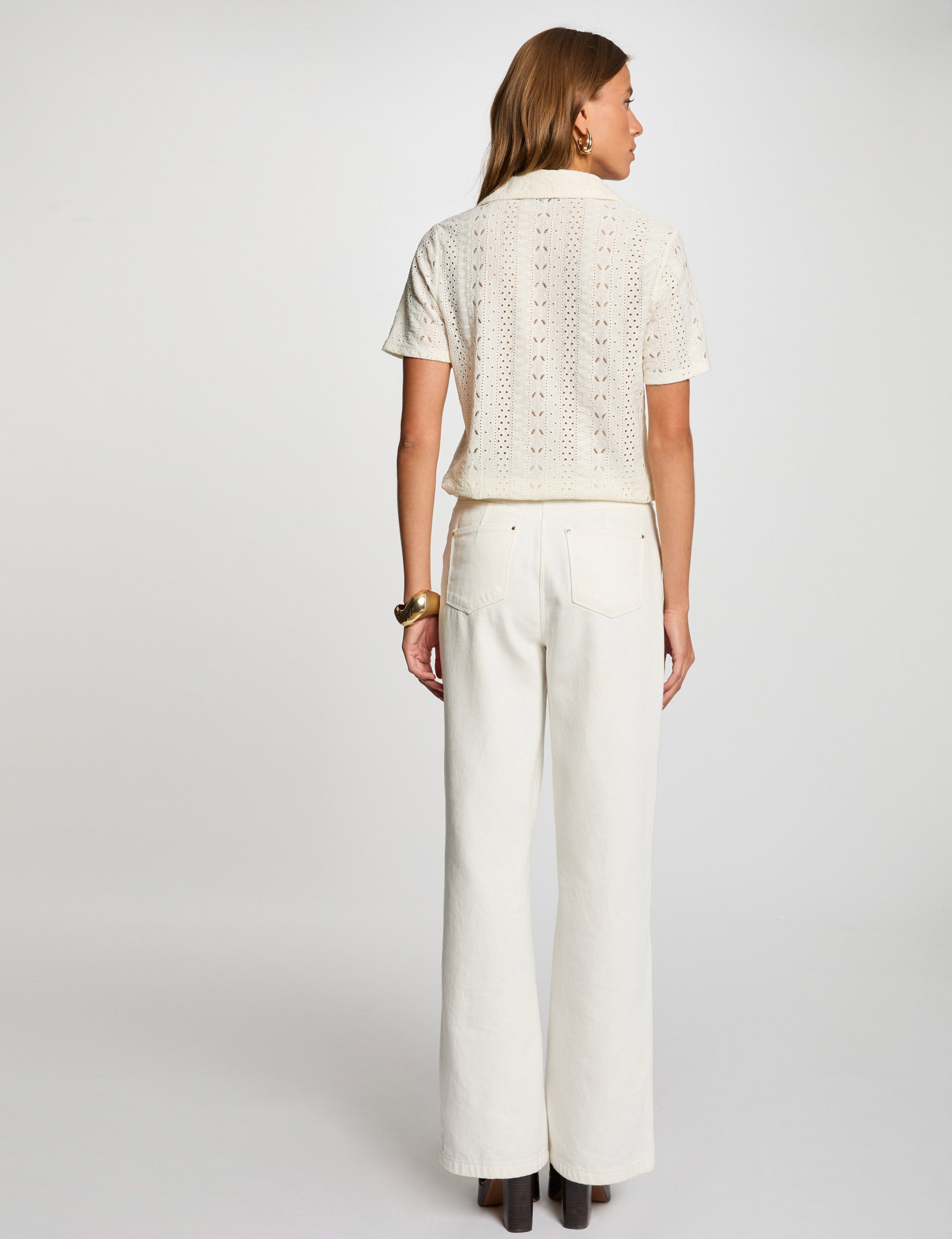 Chemise Dentelle Ivoire Manches Courtes H&M Divided - Taille 2 - Dos Zippé - Occasion TB