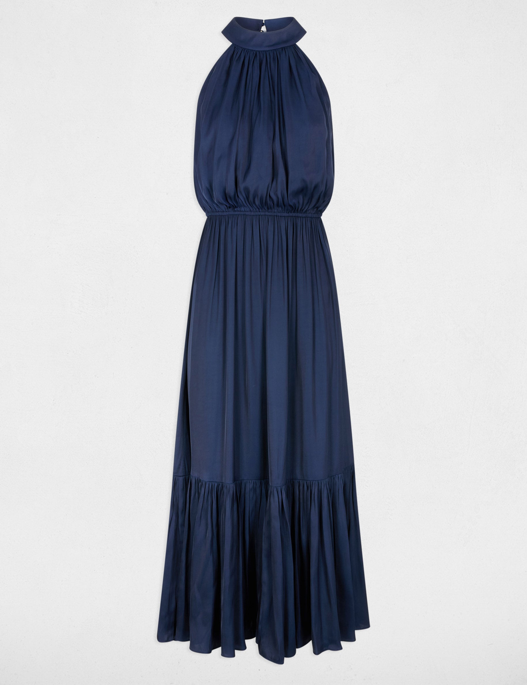 Robe longue &eacute;vas&eacute;e fluide bleu marine femme