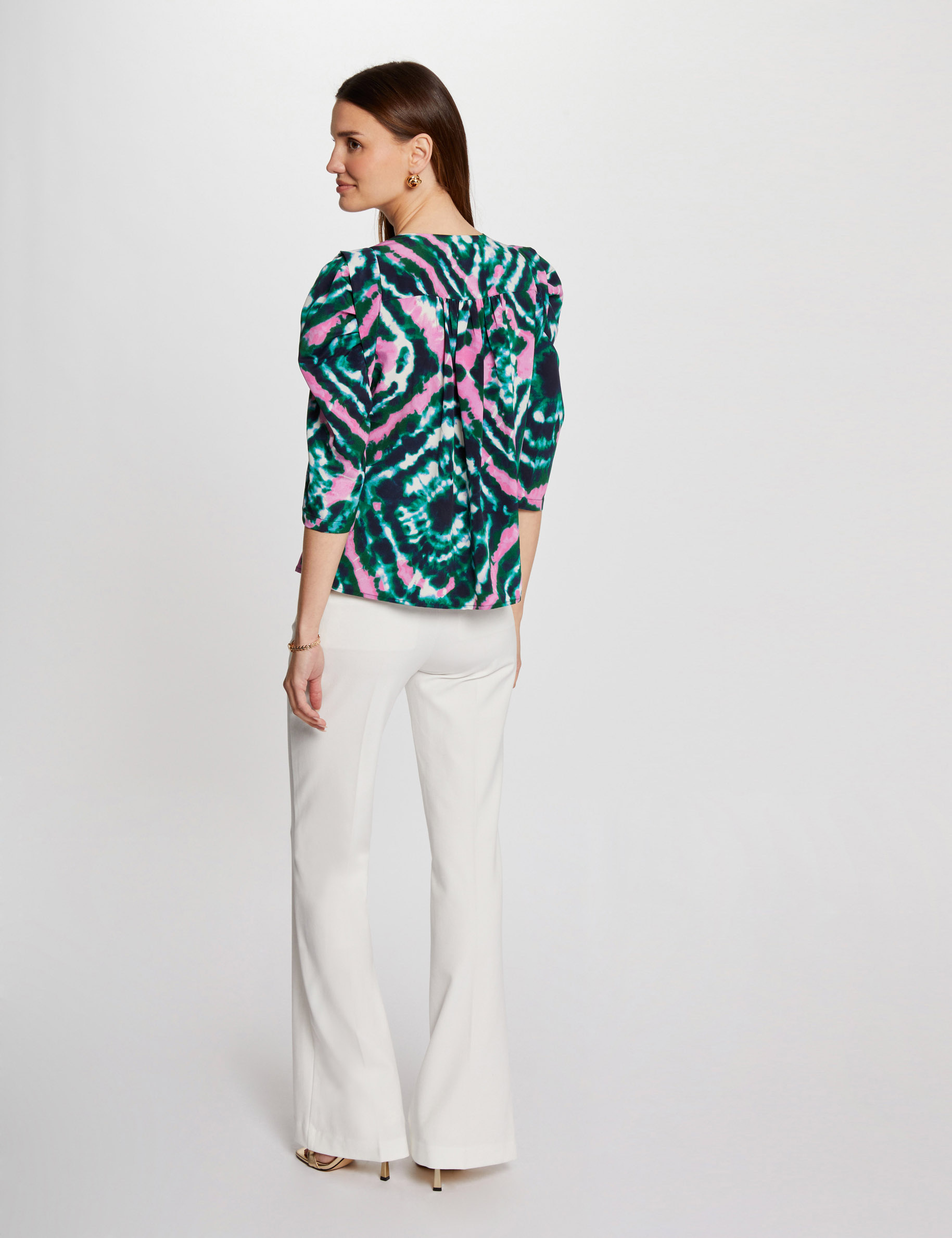 Chemise manches 3/4 imprim&eacute;e multico femme
