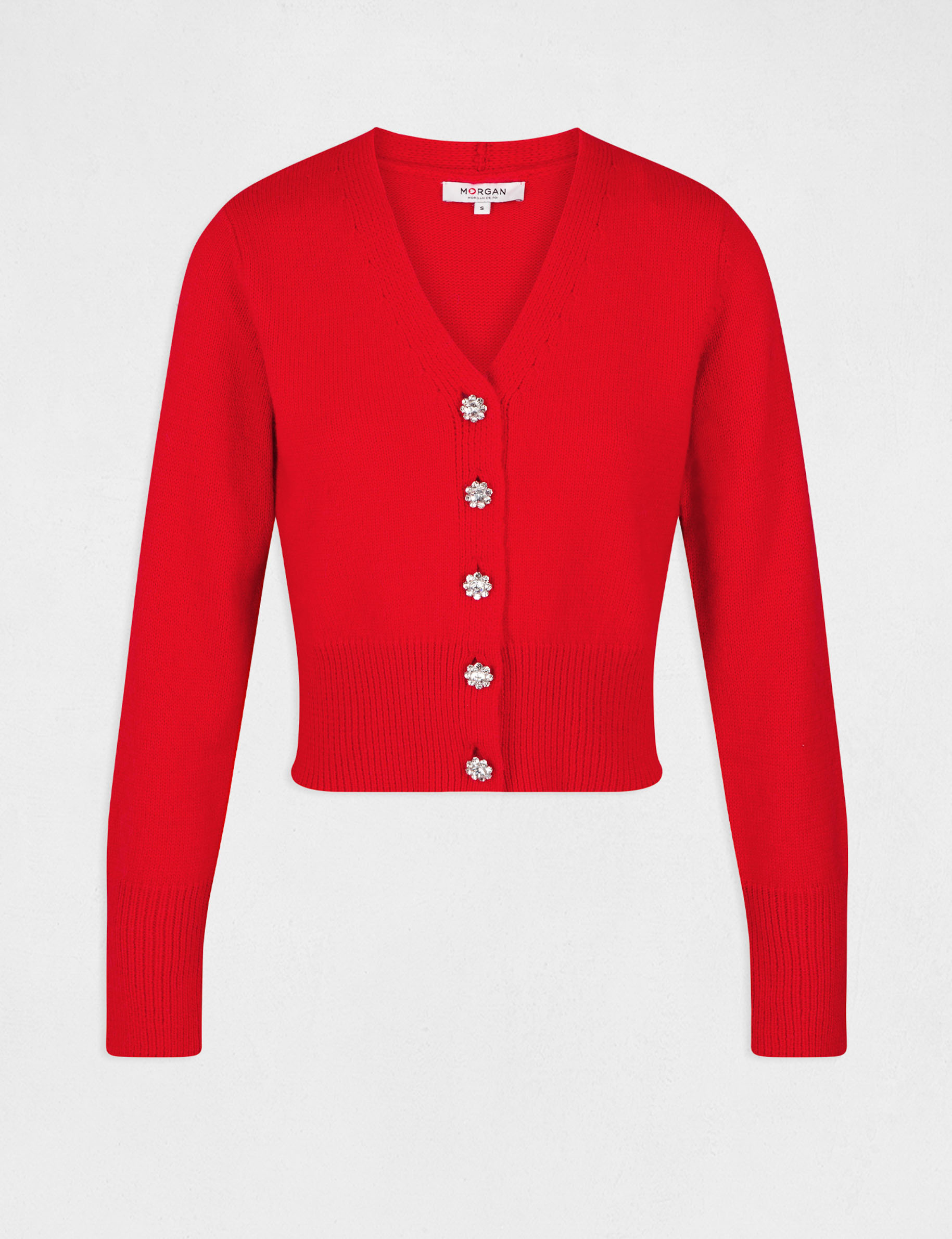 Gilet manches longues avec col en V rouge femme Gilet manches longues avec col en V rouge femme