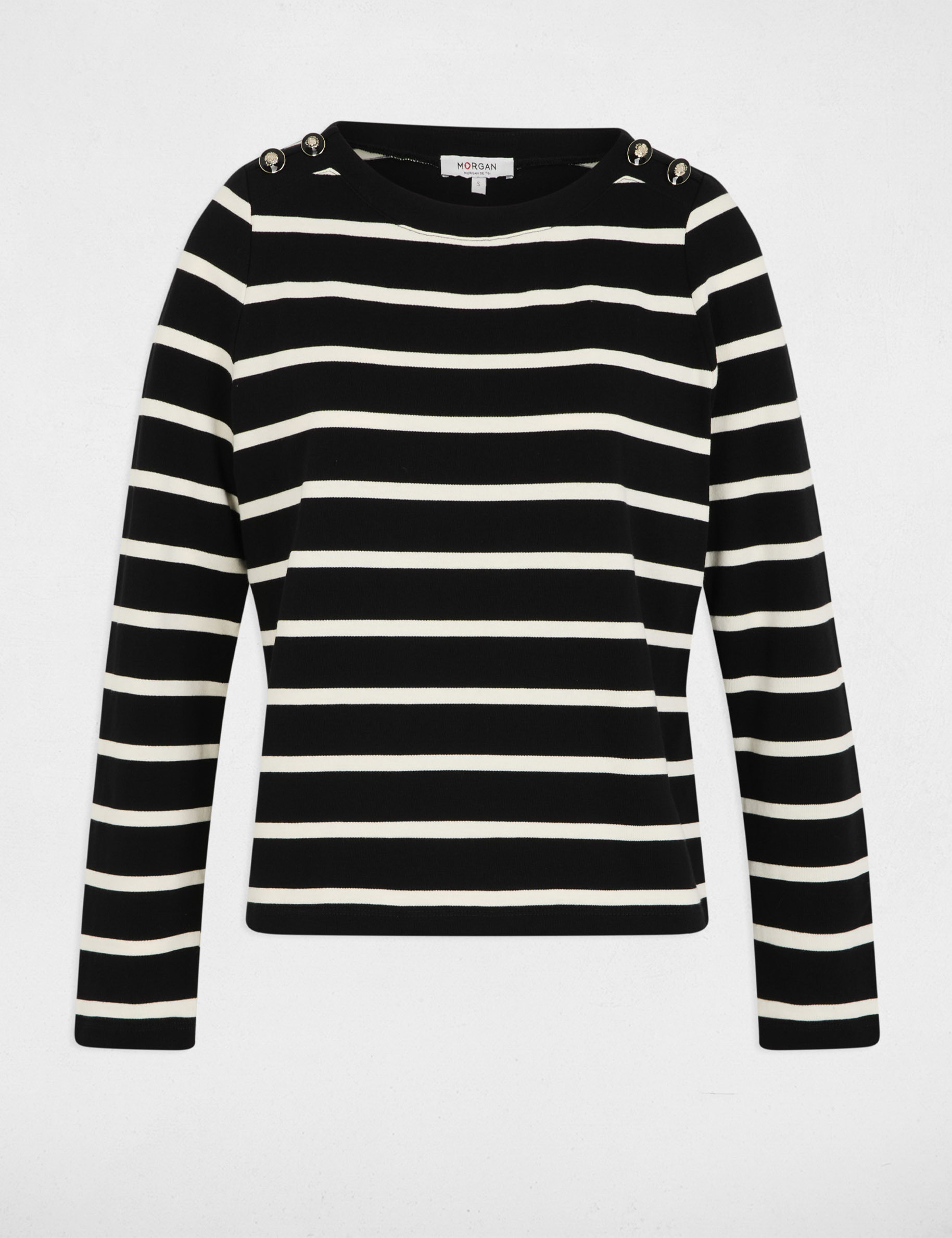 T-shirt imprim&eacute; manches longues noir femme