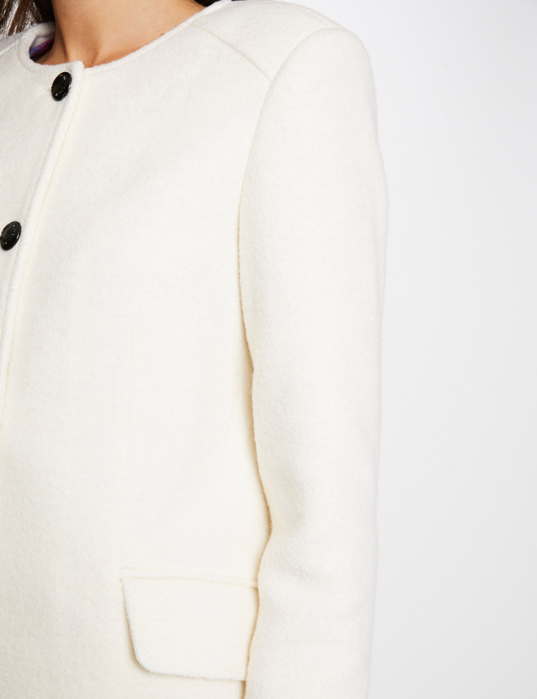 Manteau droit boutonné ivoire femme