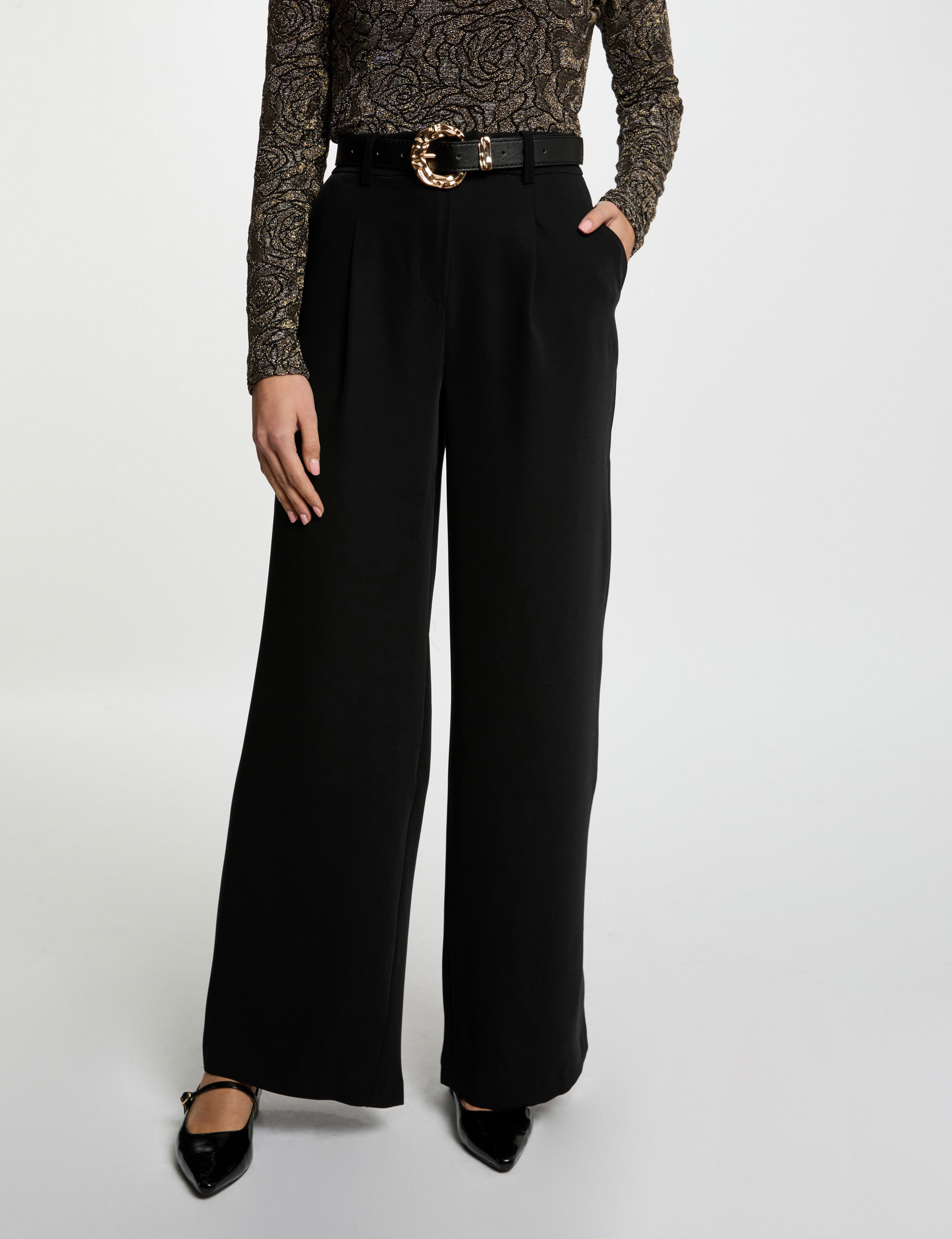 pantalon flare fluide noir femme Pantalon flare fluide noir femme