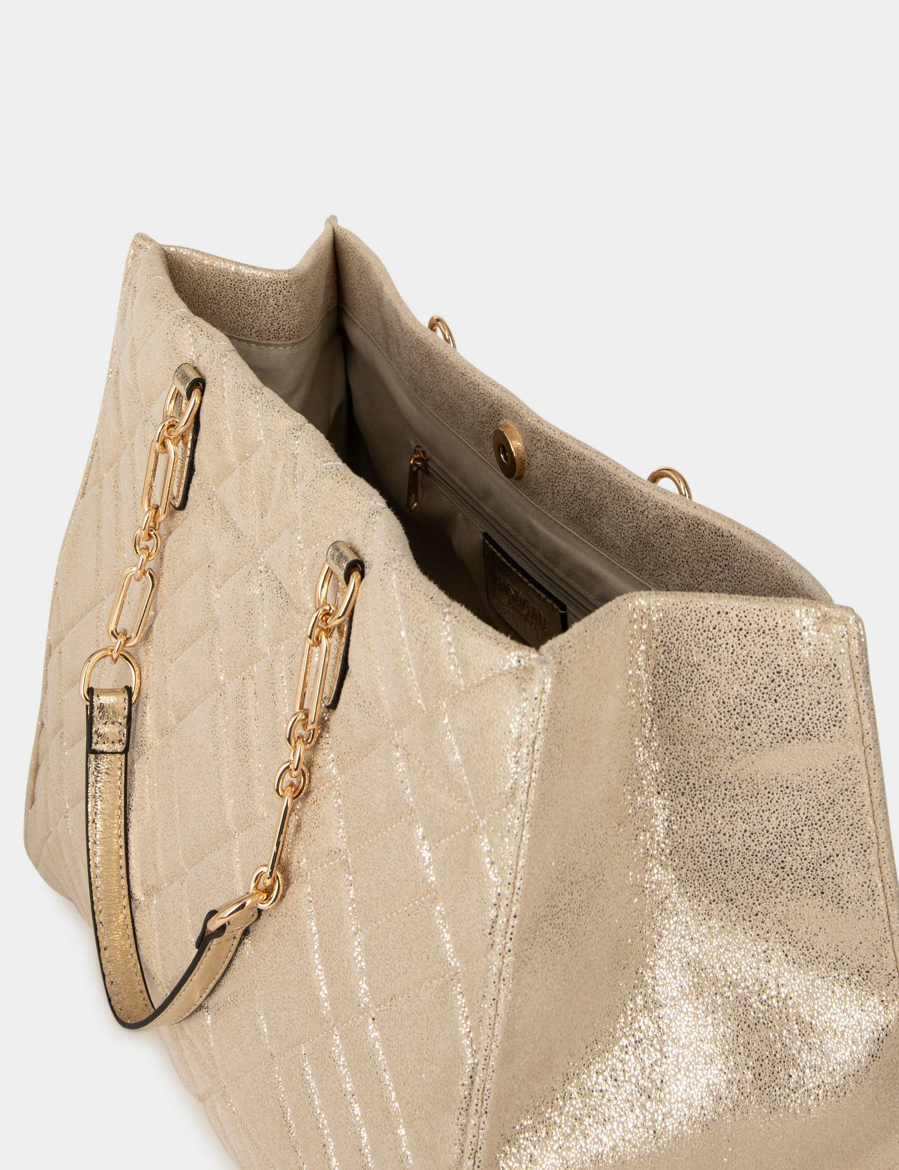 Sac cabas matelassé métallisé dore femme Sac cabas matelassé métallisé dore femme