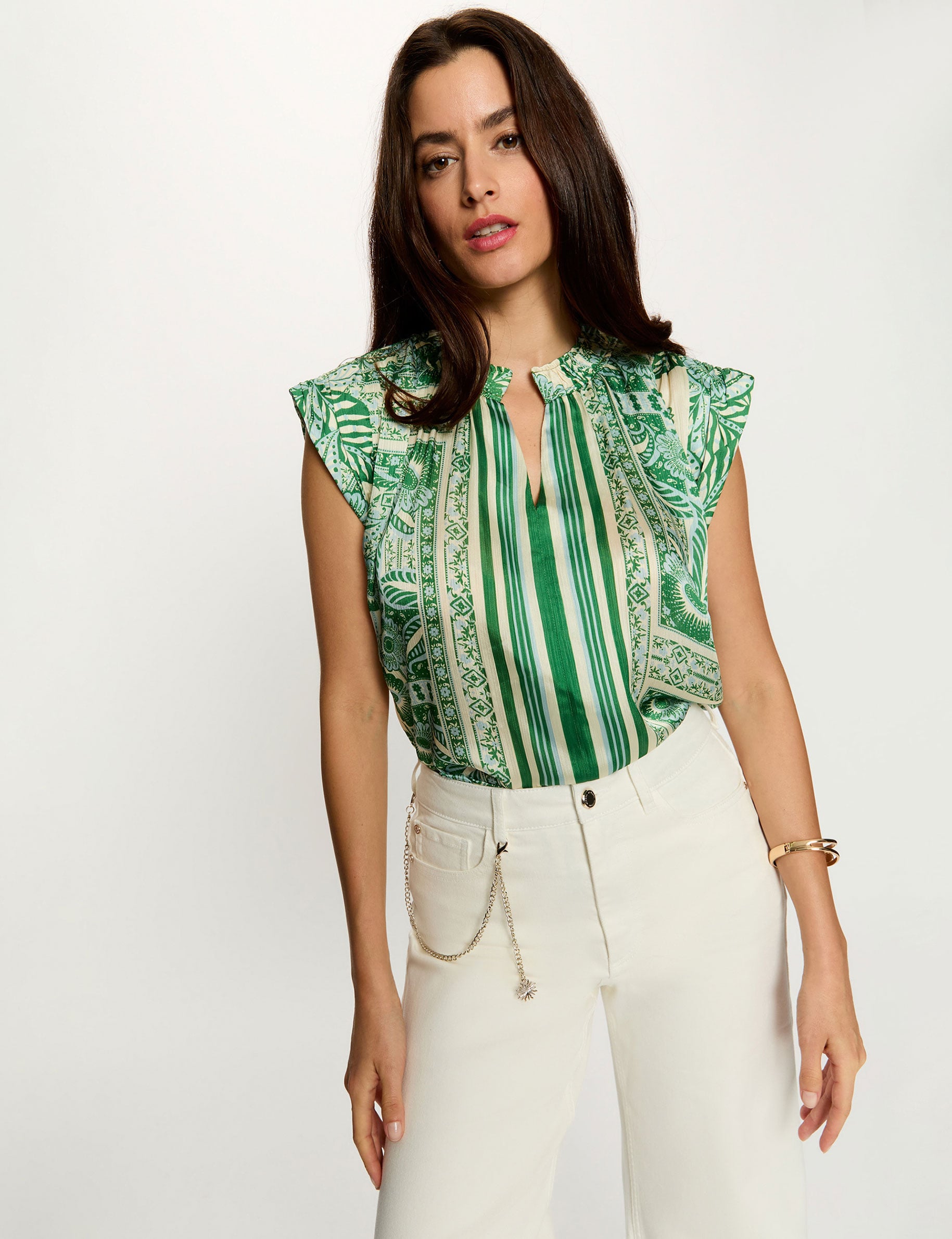 Blouse sans manches col v multicolore femme
