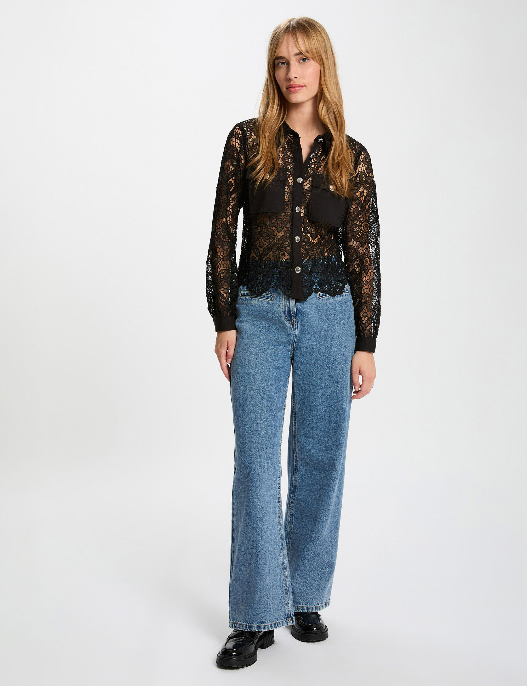 Chemise manches longues noir femme