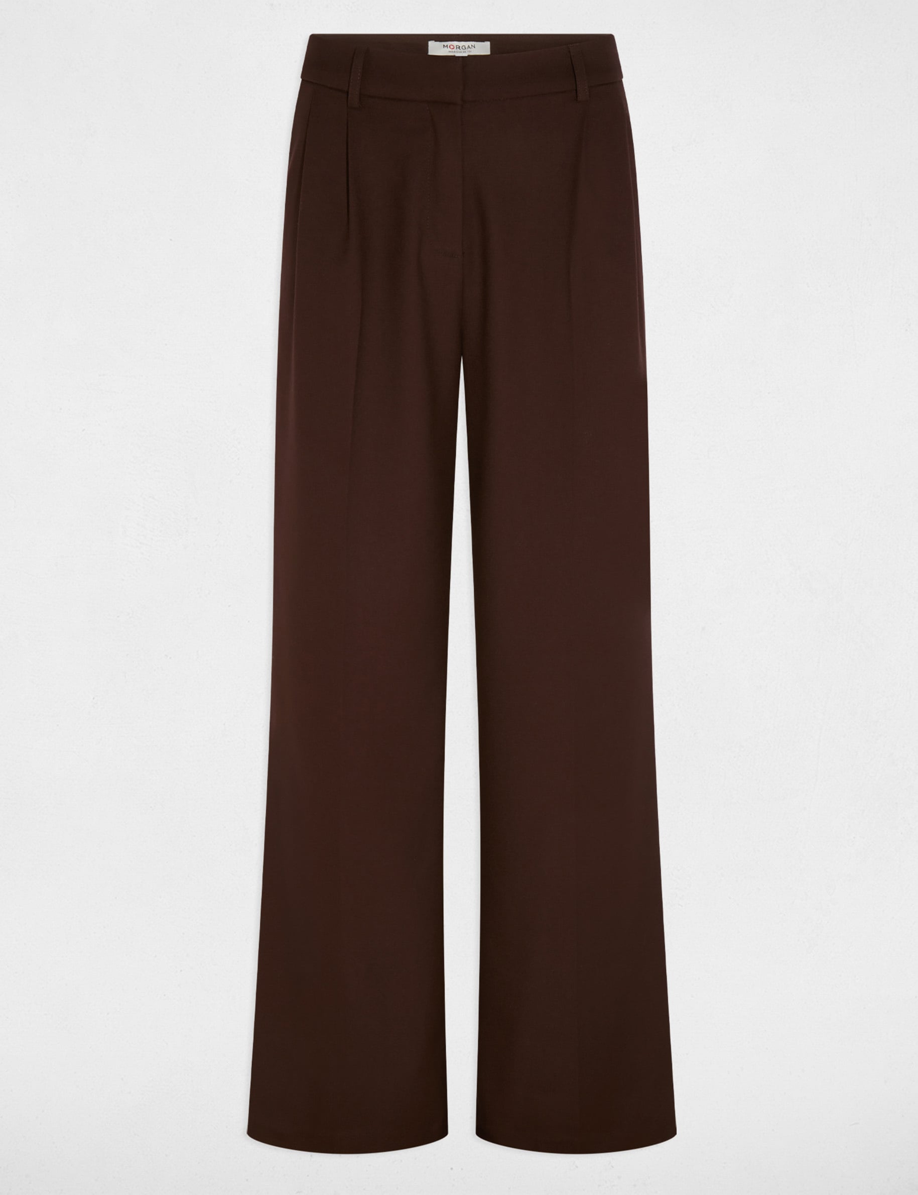 Pantalon large taille haute marron fonc&eacute; femme