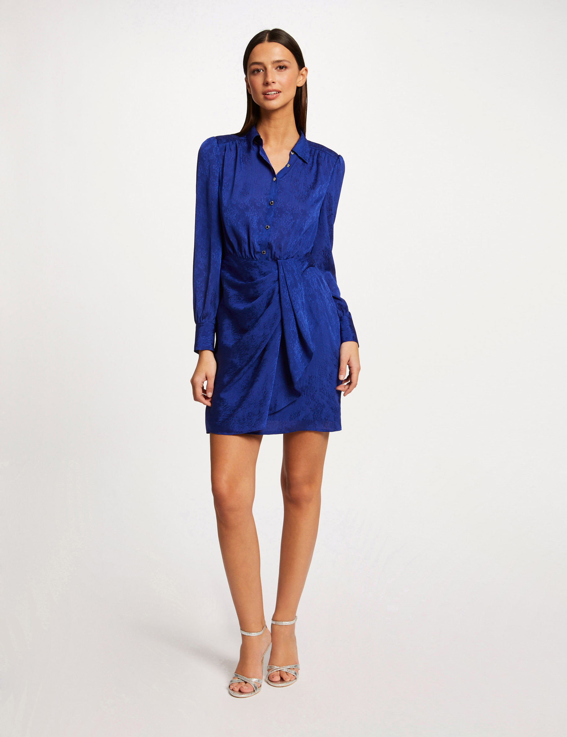 Robe droite drapée satinée imprimée bleu electrique femme Robe droite drapée satinée imprimée bleu electrique femme