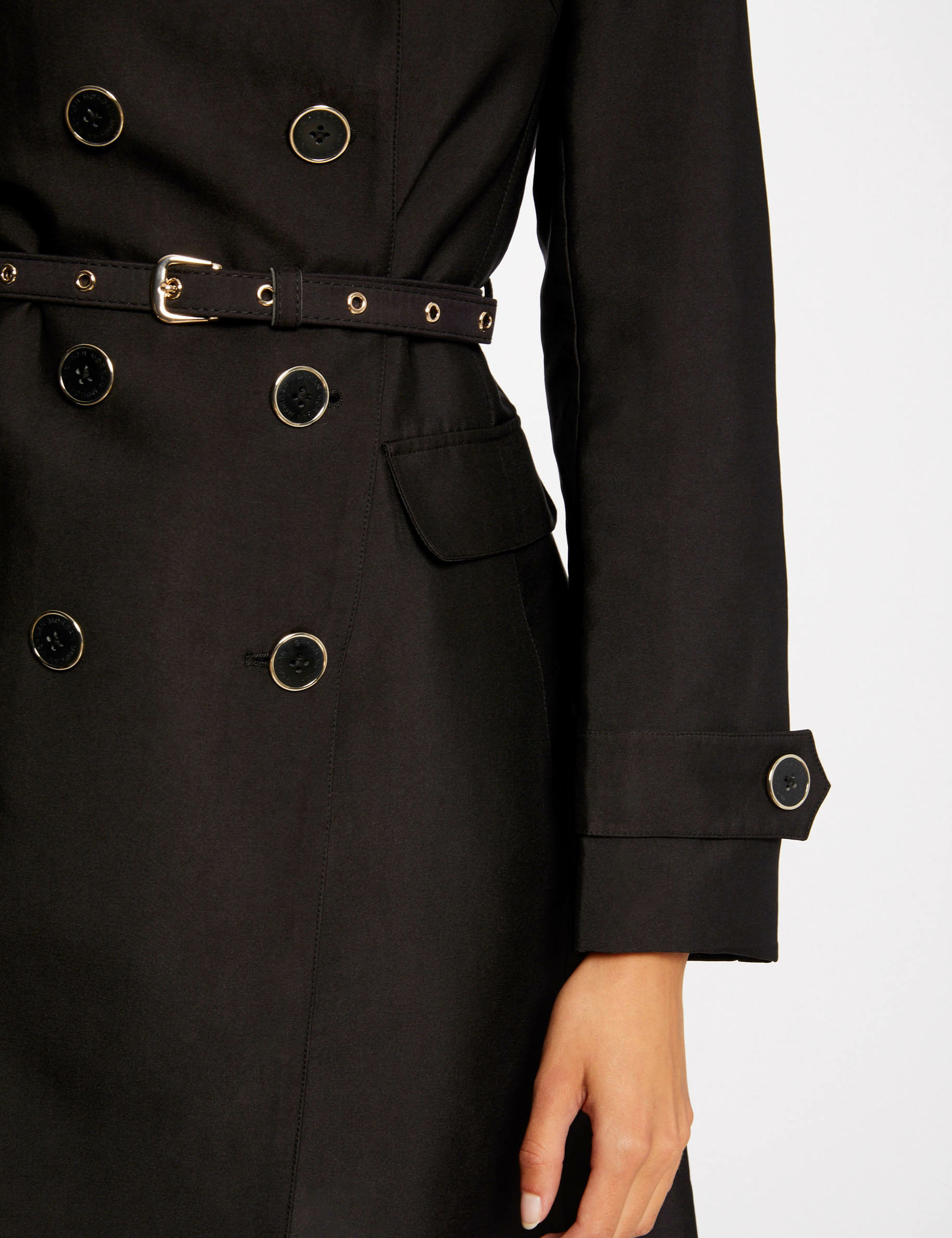 Trench droit boutonné et ceinturé noir femme