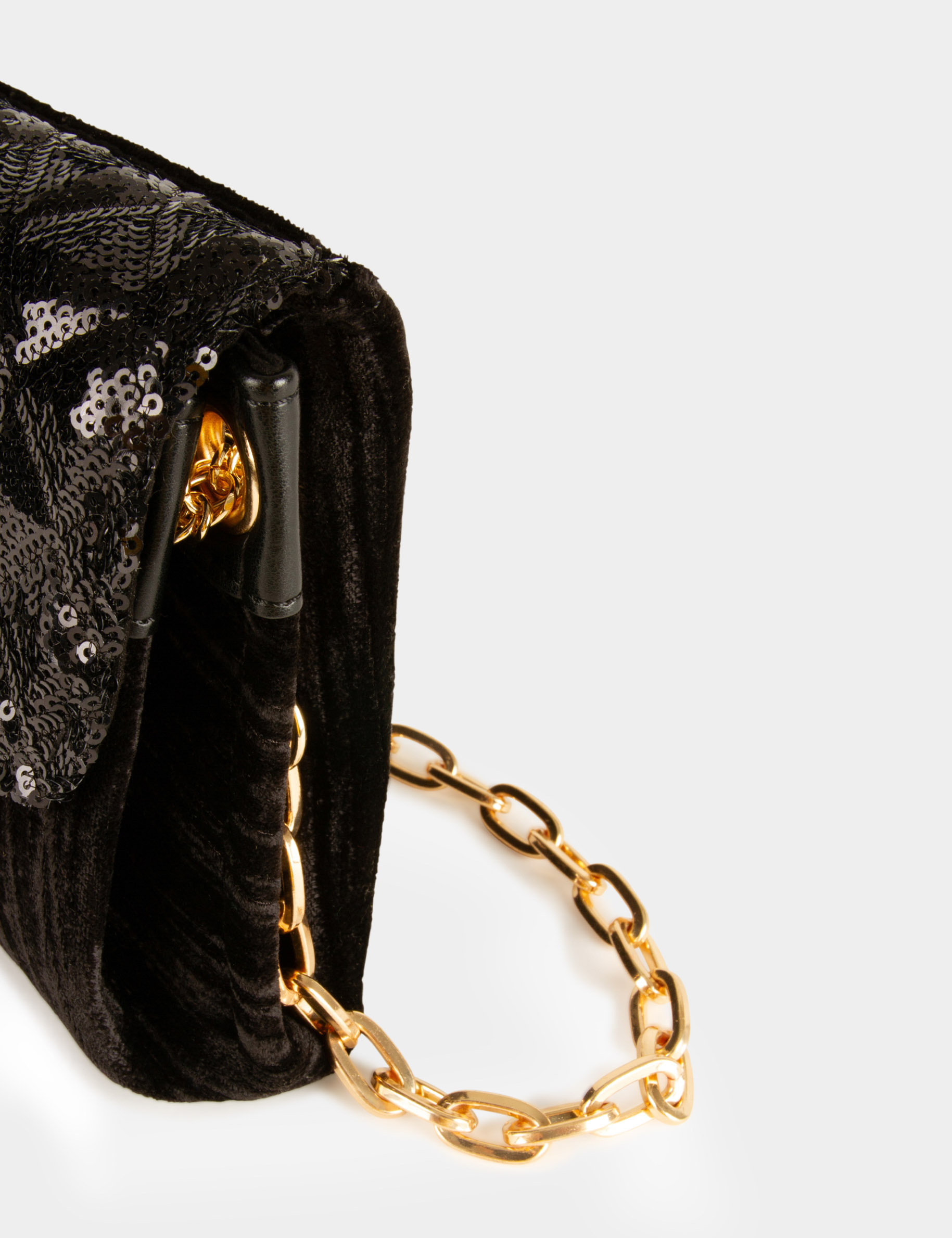 Sac velours avec sequins noir femme | Morgan