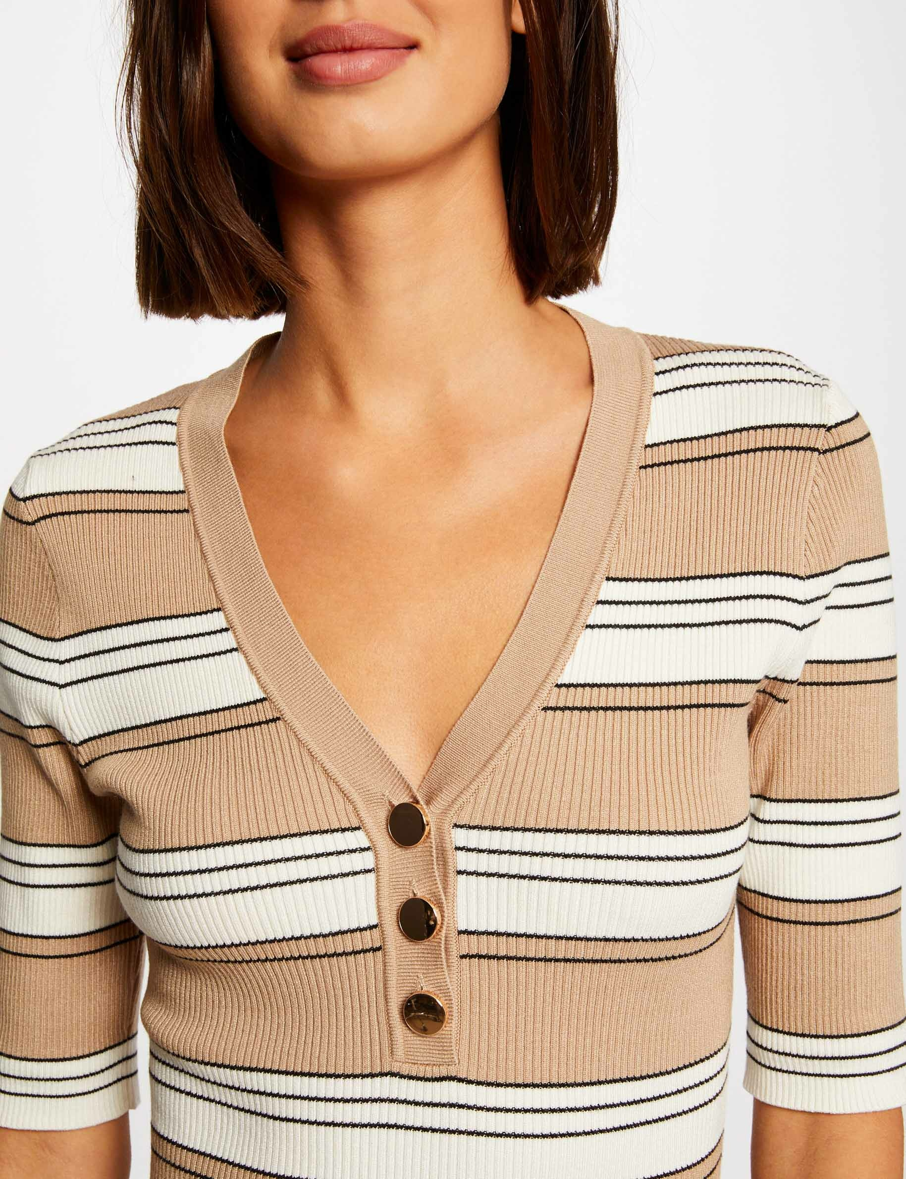 Pull manches courtes à rayures ivoire femme Pull manches courtes à rayures ivoire femme