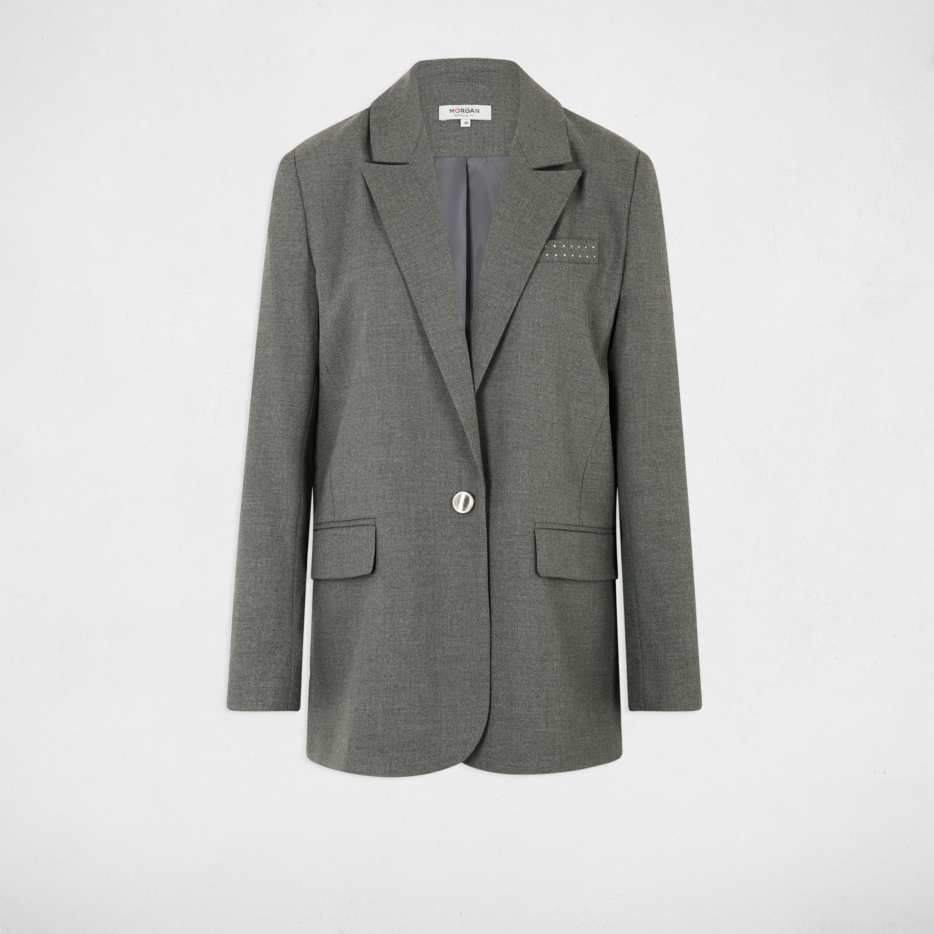 veste longue details cloutes gris clair femme Veste longue détails cloutés gris clair femme